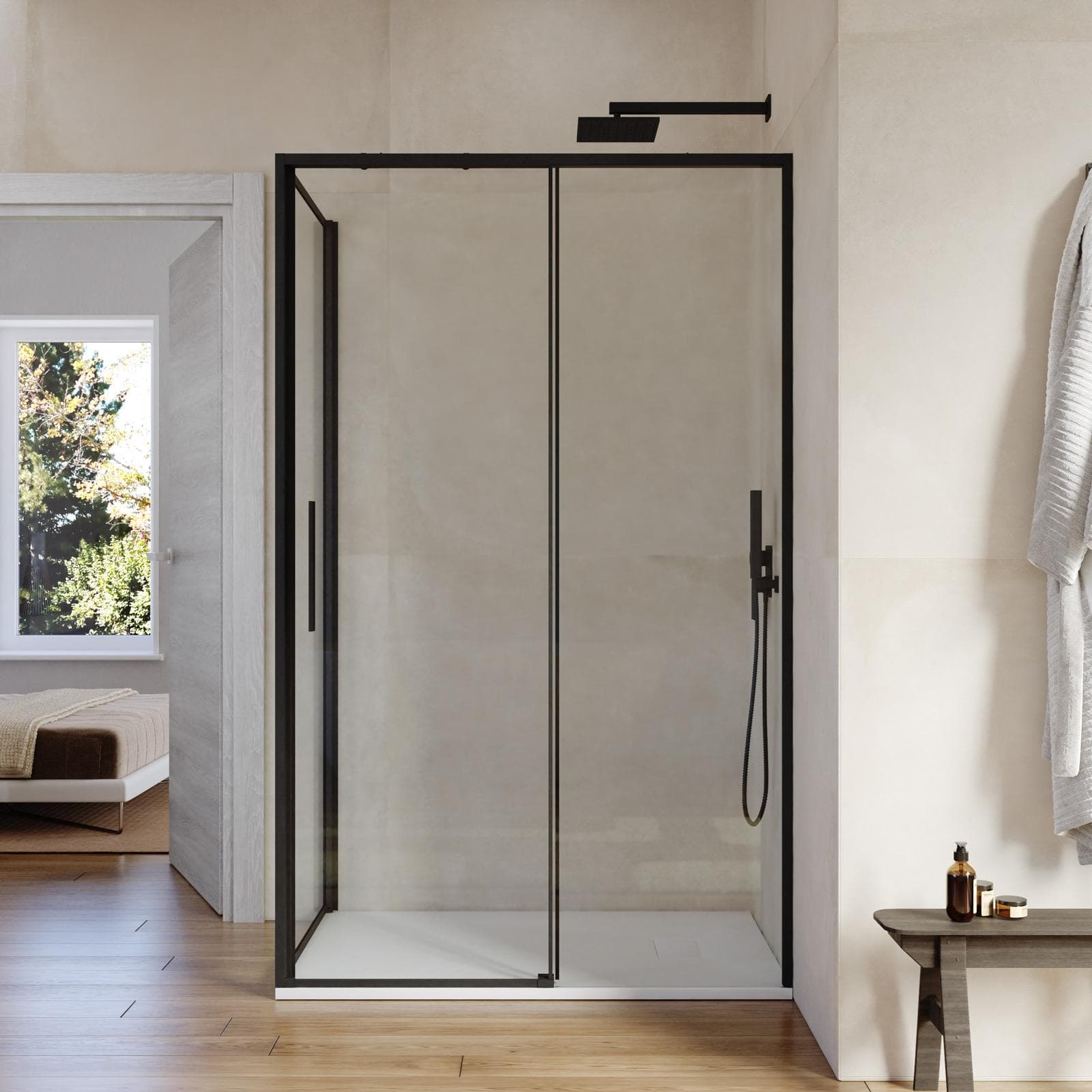 Box doccia 70x100 cm scorrevole vetro trasparente e profilo nero opaco 195h - Silent