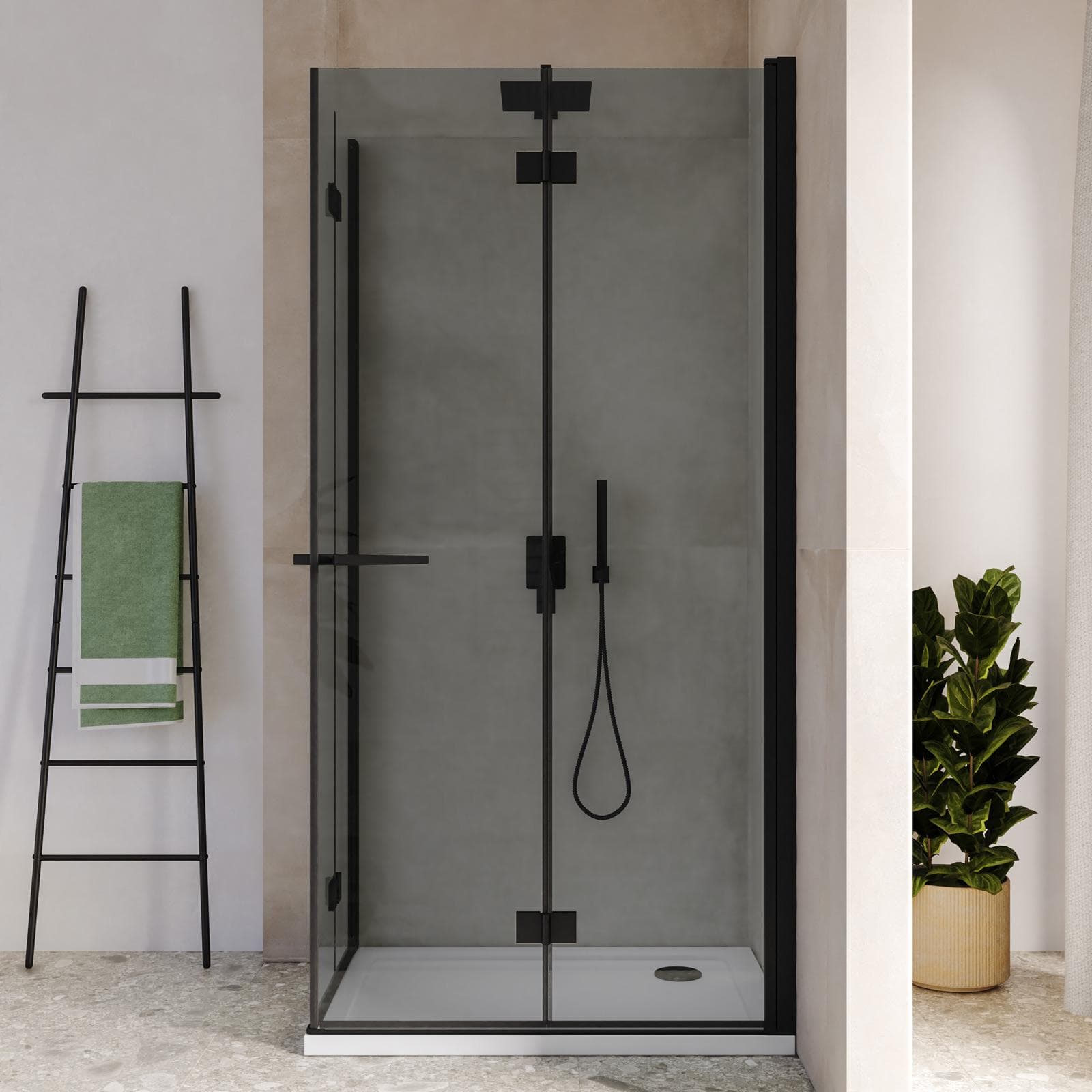 Box doccia 70x105 cm doppio soffietto vetro anticalcare fumè e profilo nero opaco 195h - Flexy