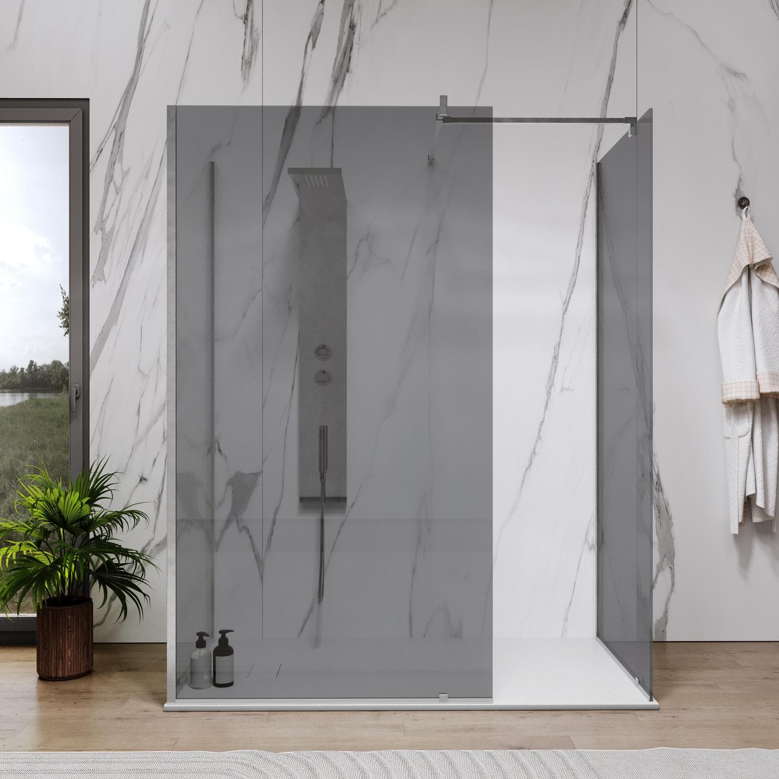Box doccia walk in tre lati 70x110x70 fumè vetro temperato anticalcare 200 h - Keep