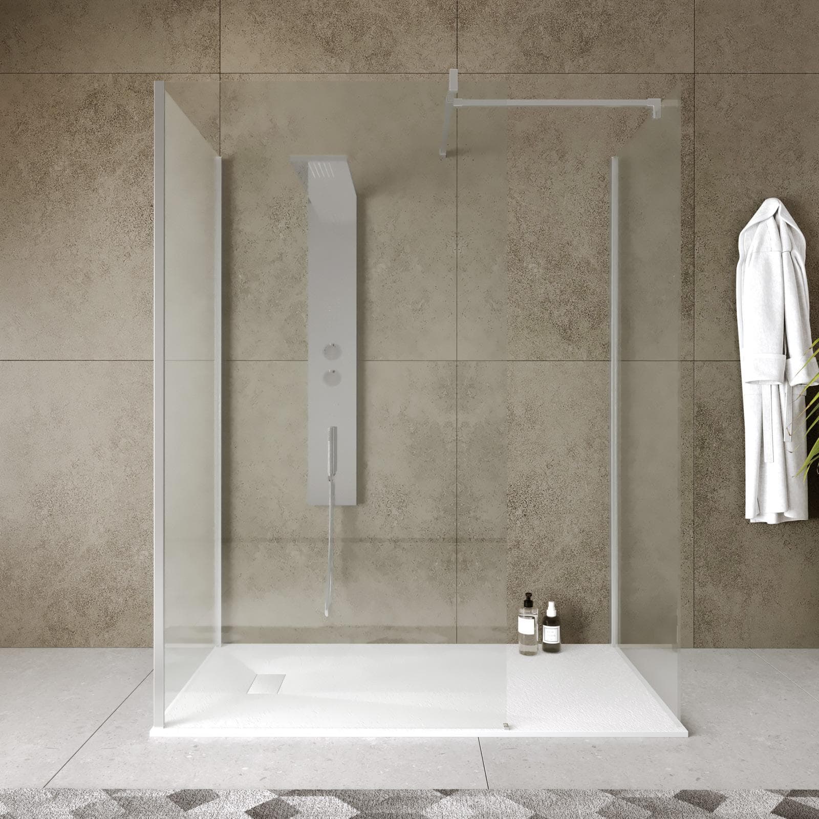 Box doccia 70x110x70 tre lati walk-in con vetro anticalcare trasparente e profilo cromo 200h - Keep