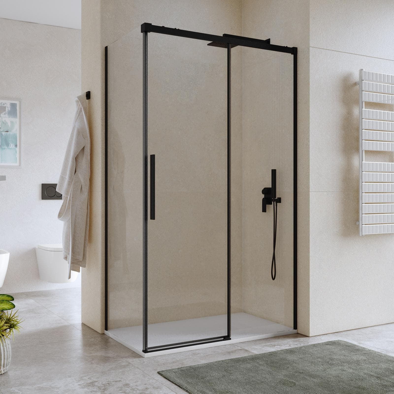 Box doccia 70x120 cm scorrevole vetro anticalcare 8 mm trasparente profilo nero opaco 200 h - Alissa