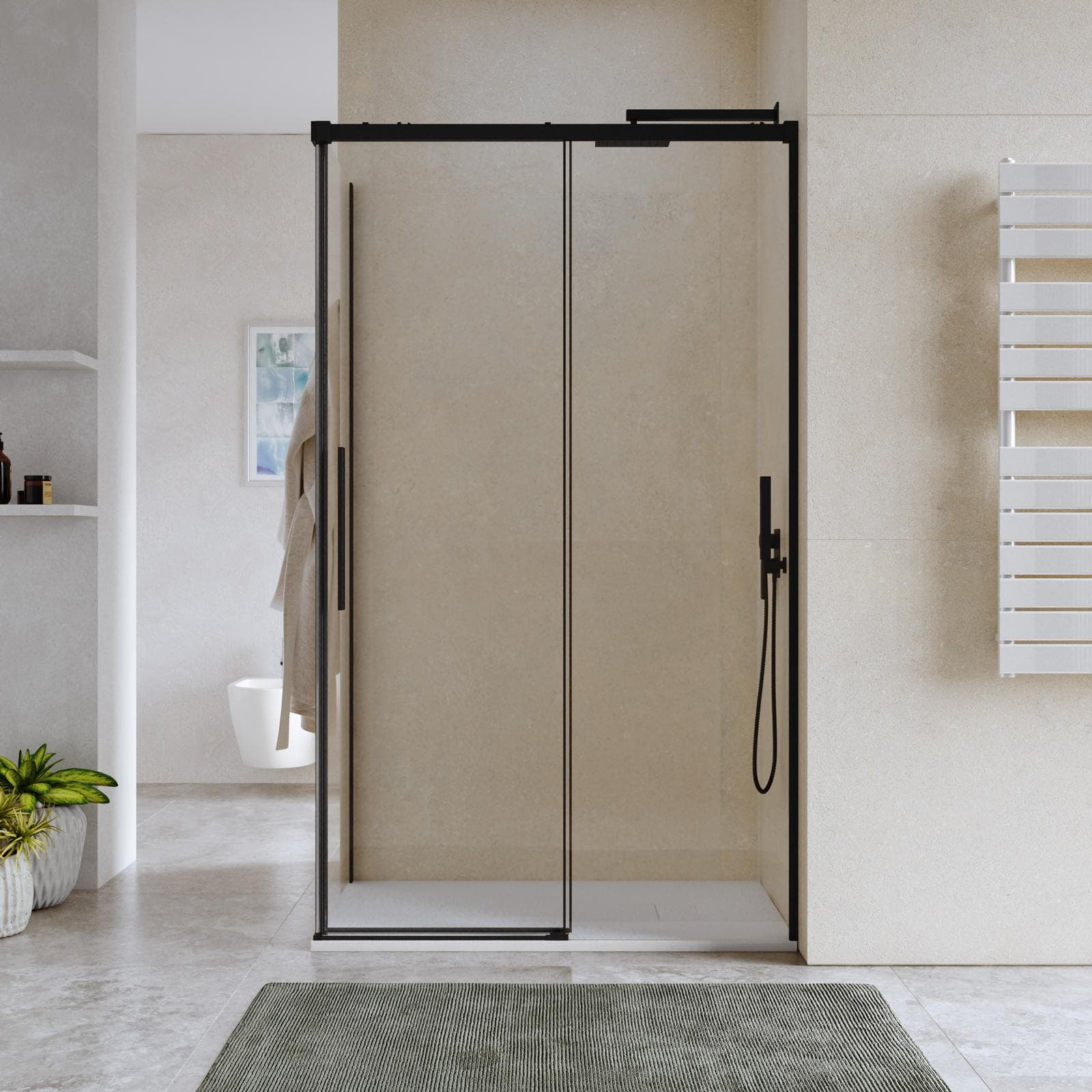 Box doccia 70x120 cm scorrevole vetro anticalcare 8 mm trasparente profilo nero opaco 200 h - Alissa