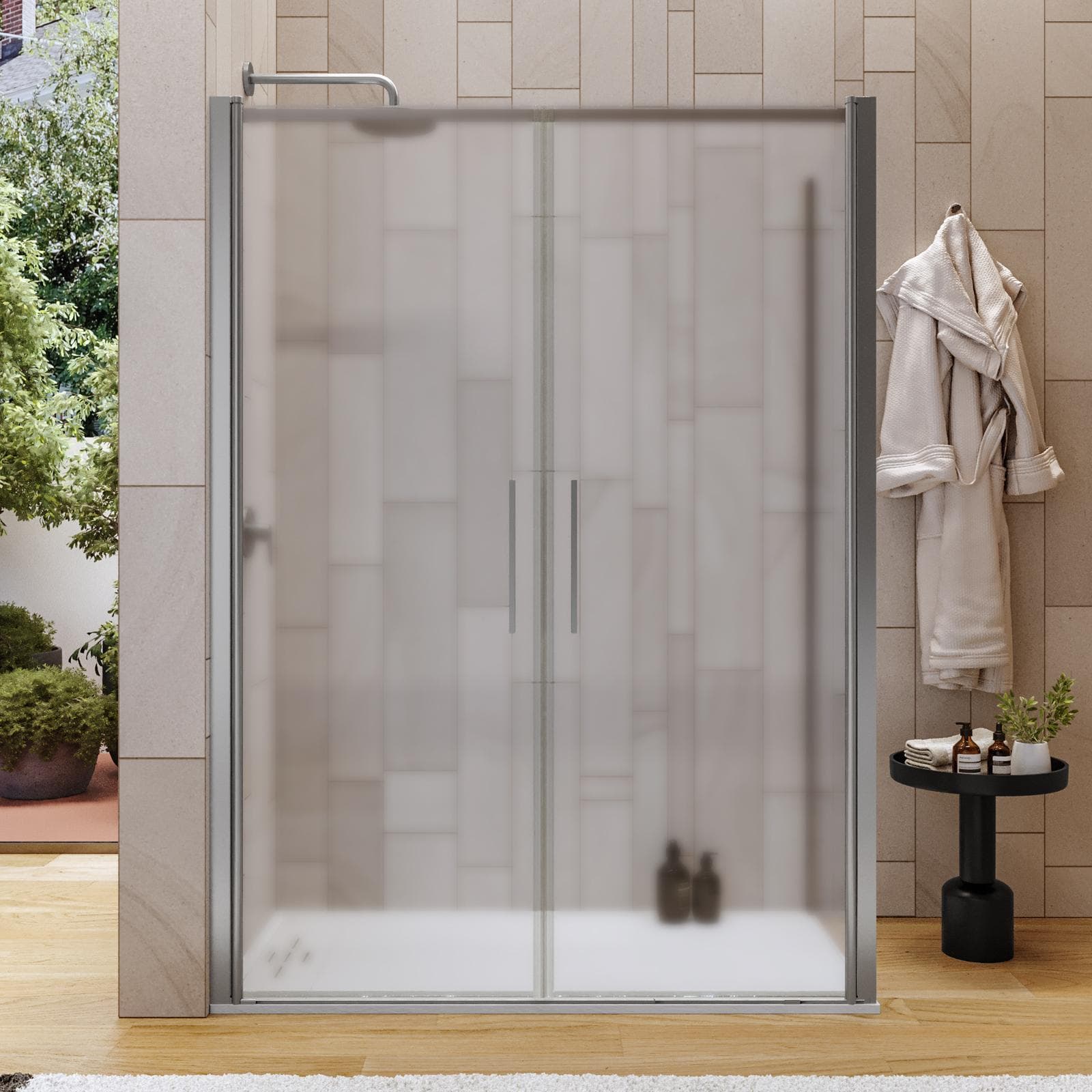Box doccia 70x140 apertura saloon con vetro anticalcare opaco e profilo cromo 195h - Lost