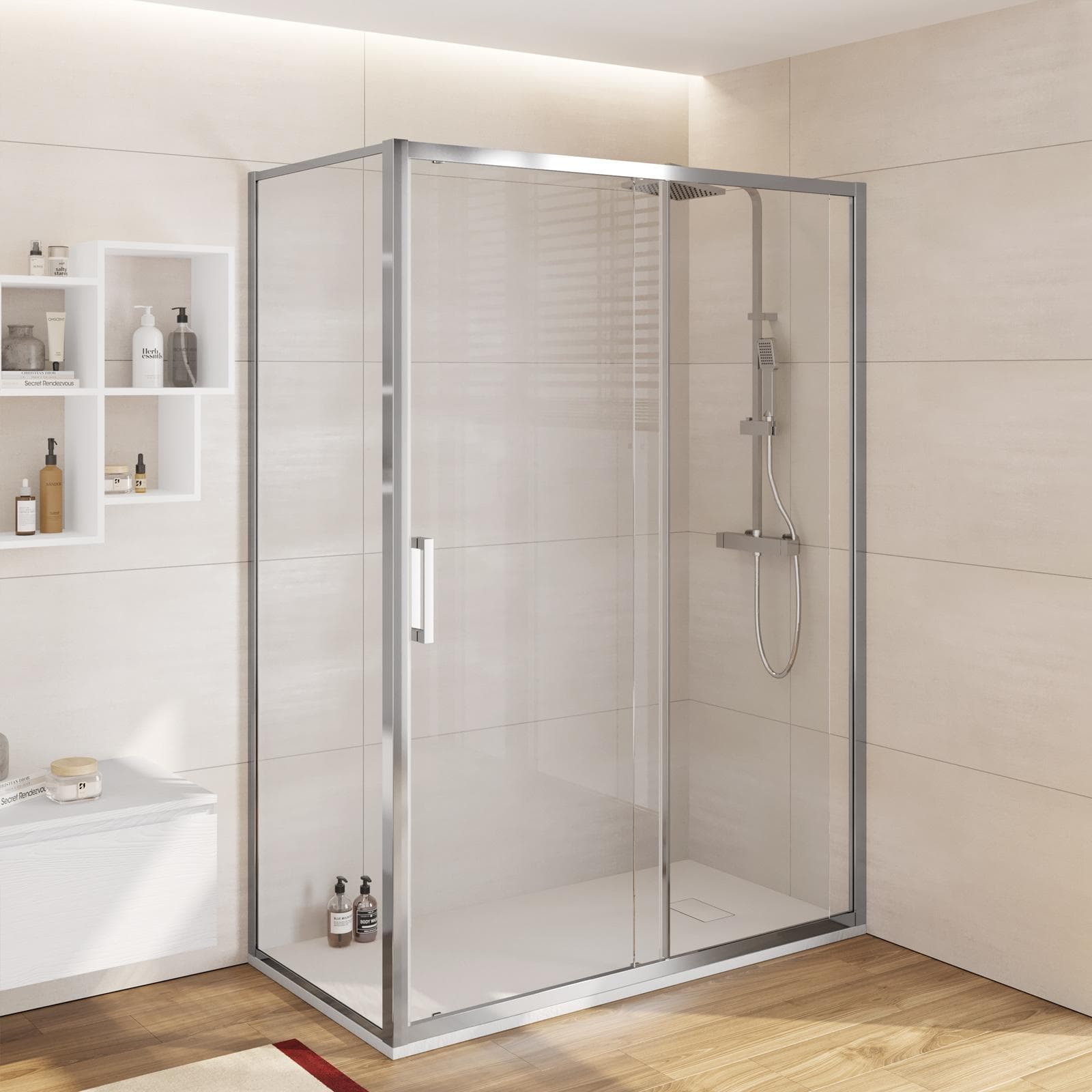Box doccia 70x145 cm scorrevole vetro trasparente anticalcare profilo cromo 195h - Moritz
