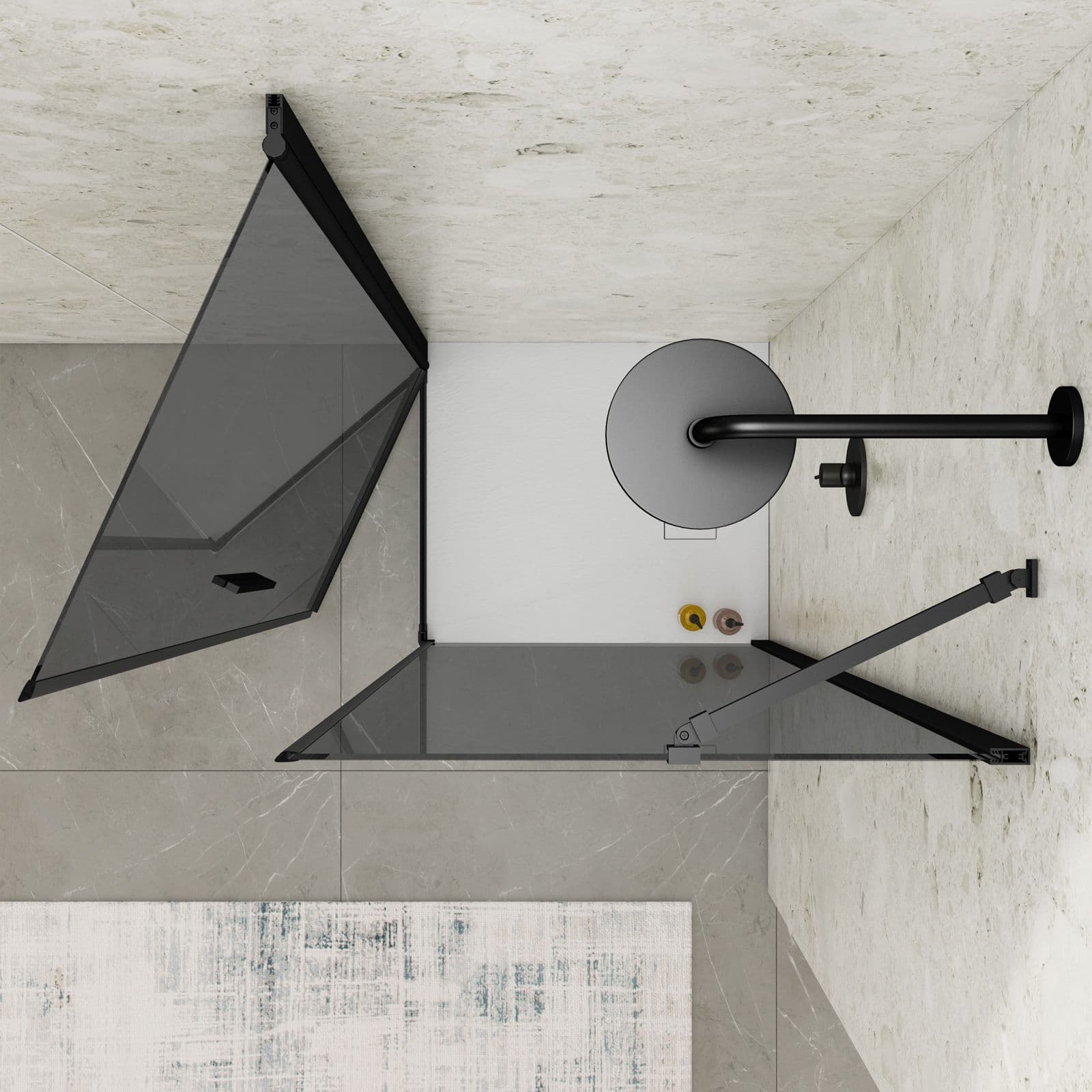 Box doccia 70x70 cm battente 70 cm con vetro temperato fumé e profilo nero 195h - Nilo
