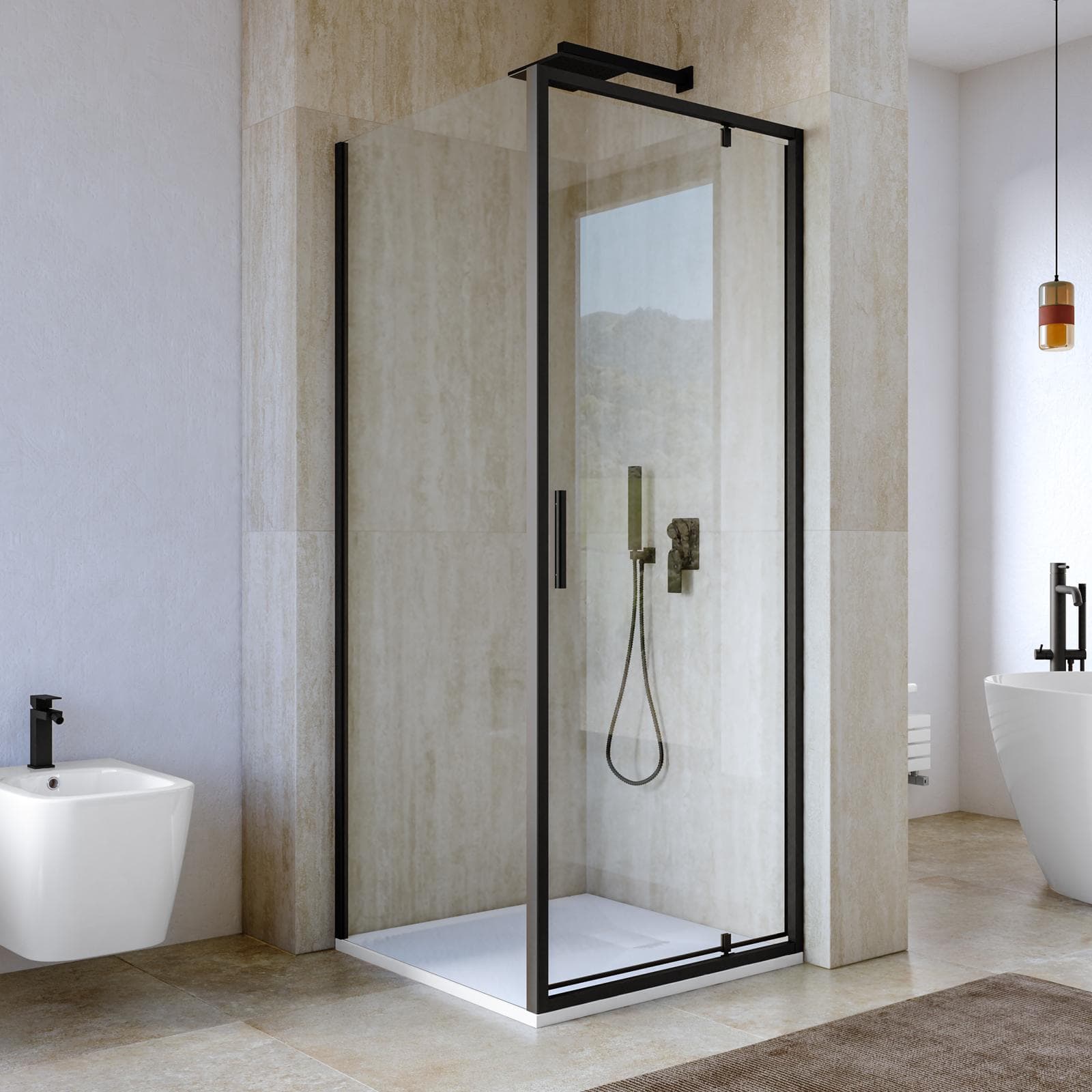 Box doccia 70x70 cm battente vetro trasparente e profilo nero opaco 195h - Glide