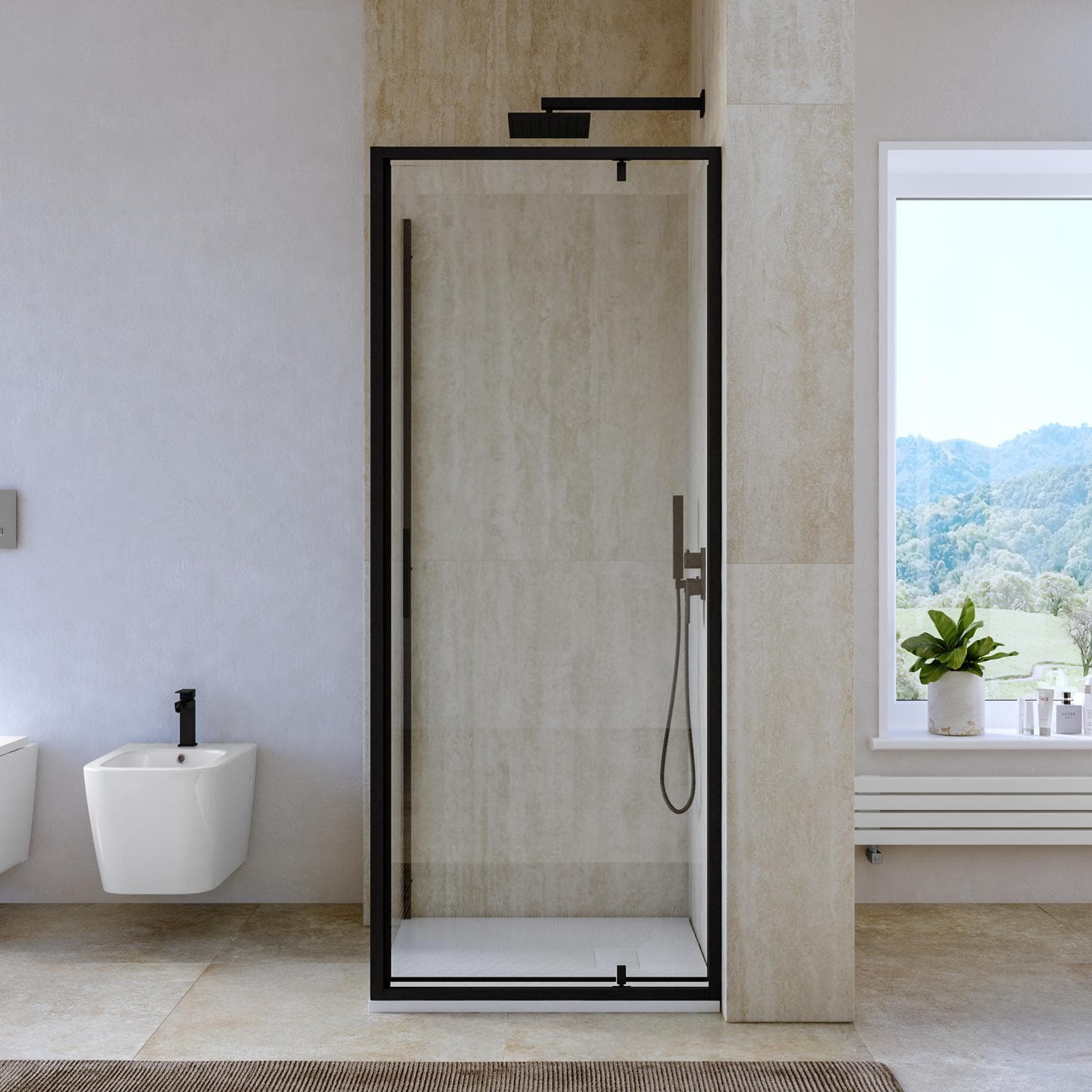 Box doccia 70x70 cm battente vetro trasparente e profilo nero opaco 195h - Glide