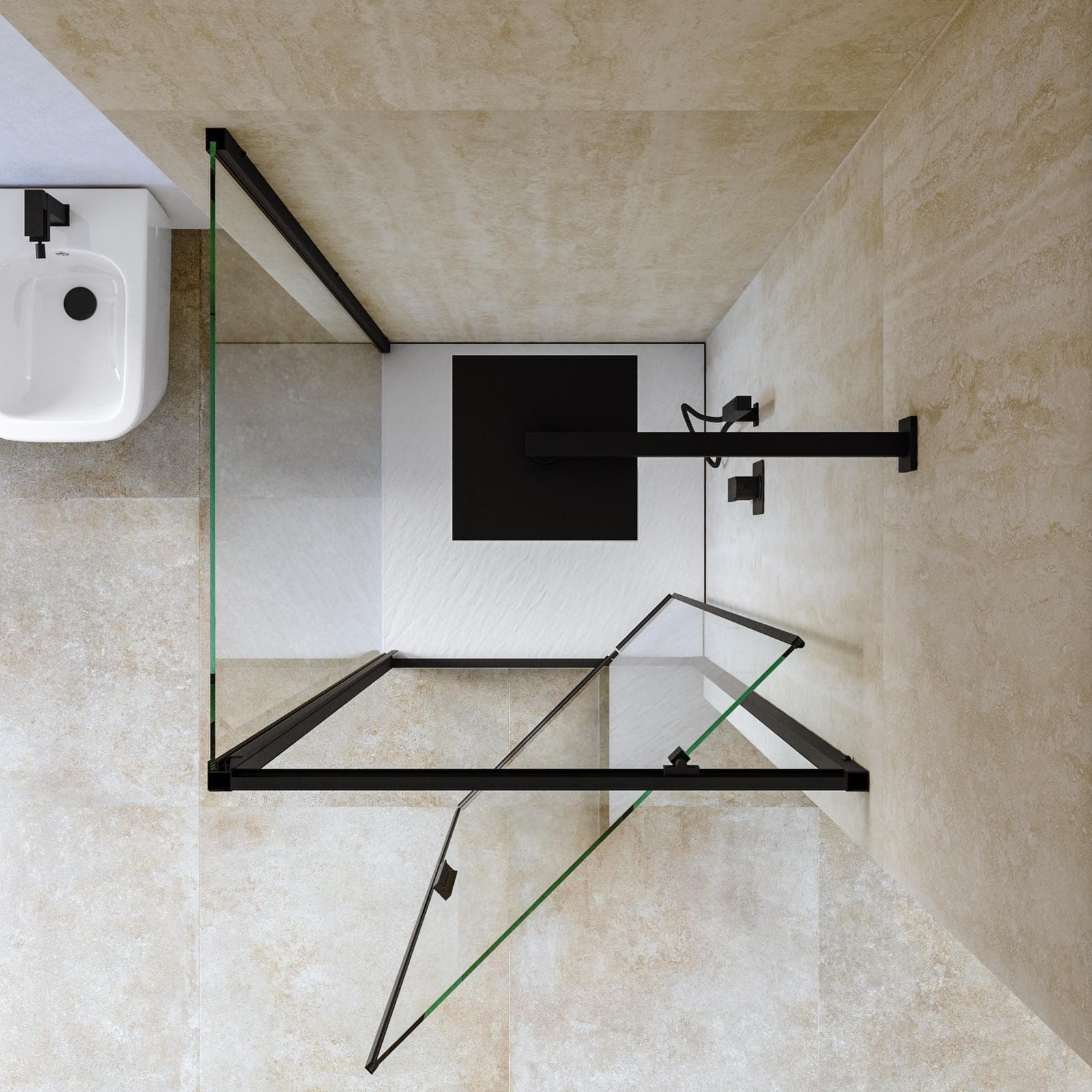Box doccia 70x70 cm battente vetro trasparente e profilo nero opaco 195h - Glide
