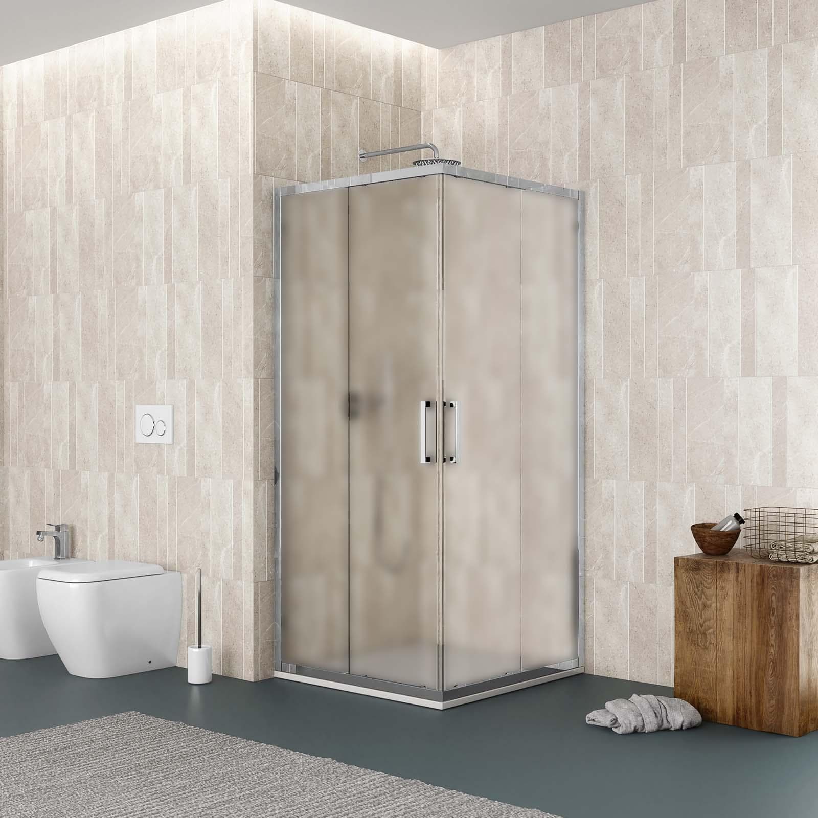 Box doccia 70x70 cm angolare scorrevole vetro opaco profilo cromo 195h - Moritz