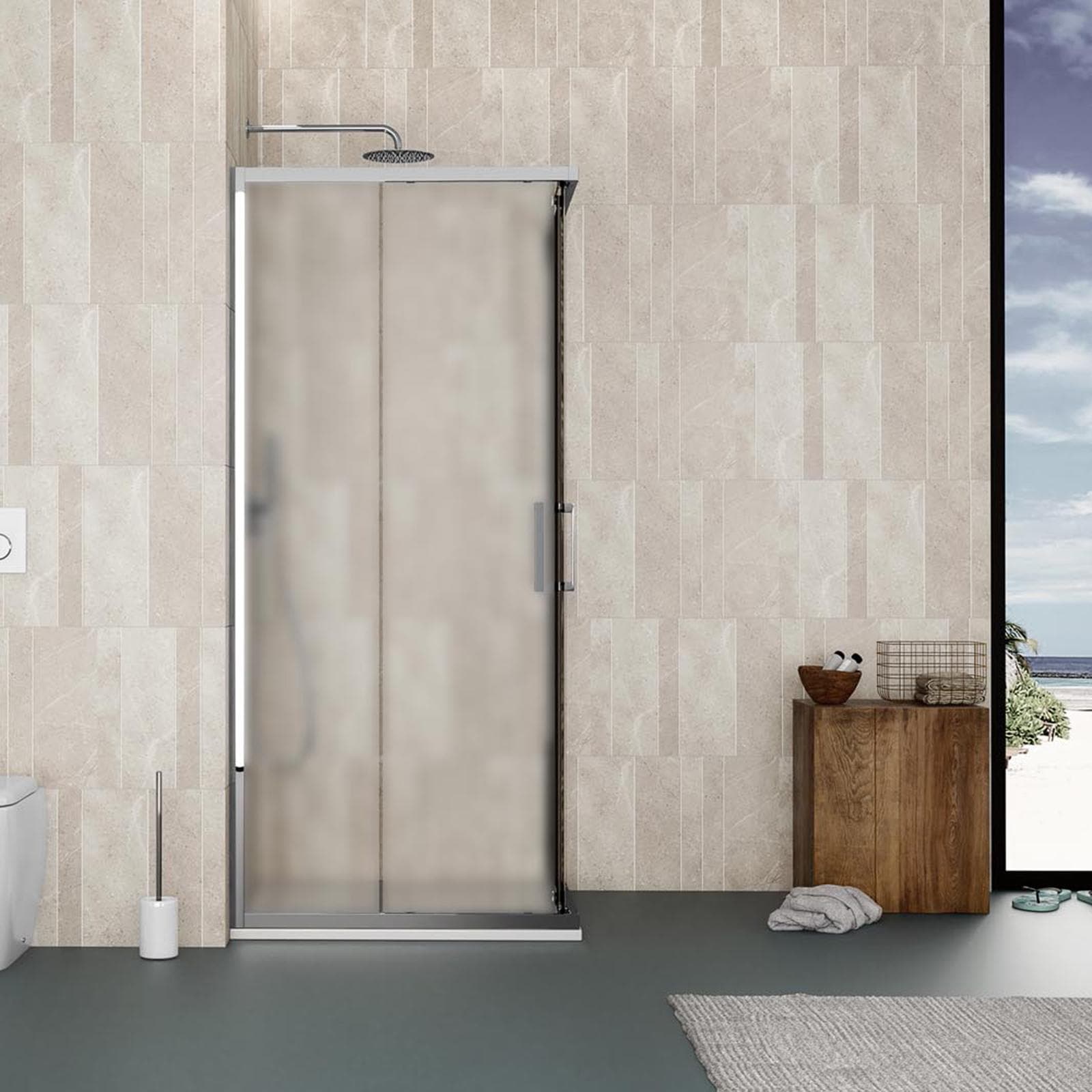 Box doccia 70x70 cm angolare scorrevole vetro opaco profilo cromo 195h - Moritz