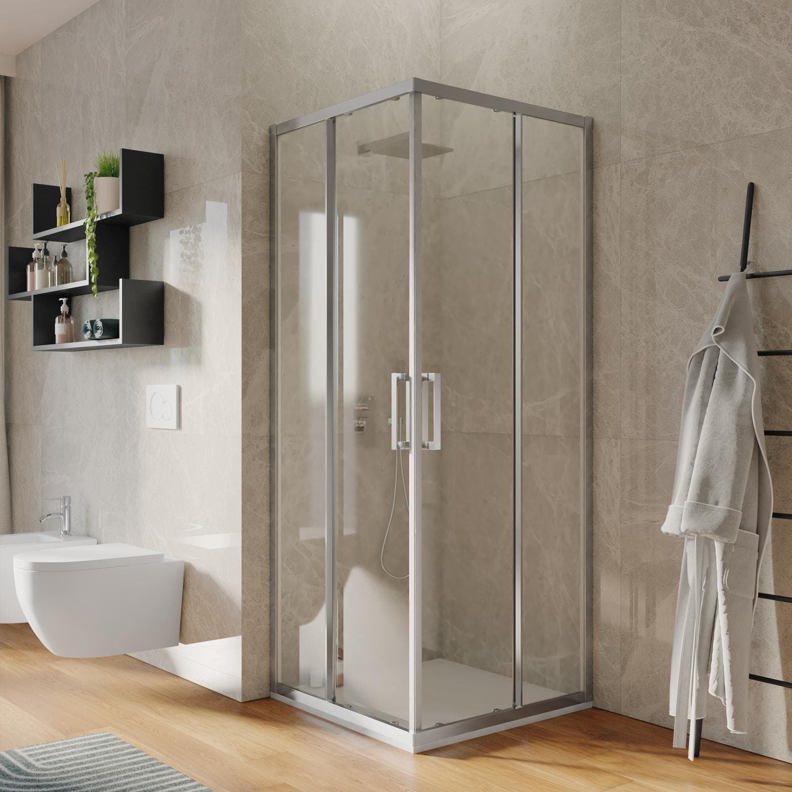 Box doccia 70x70 cm angolare scorrevole vetro trasparente anticalcare profilo cromo 195h - Moritz