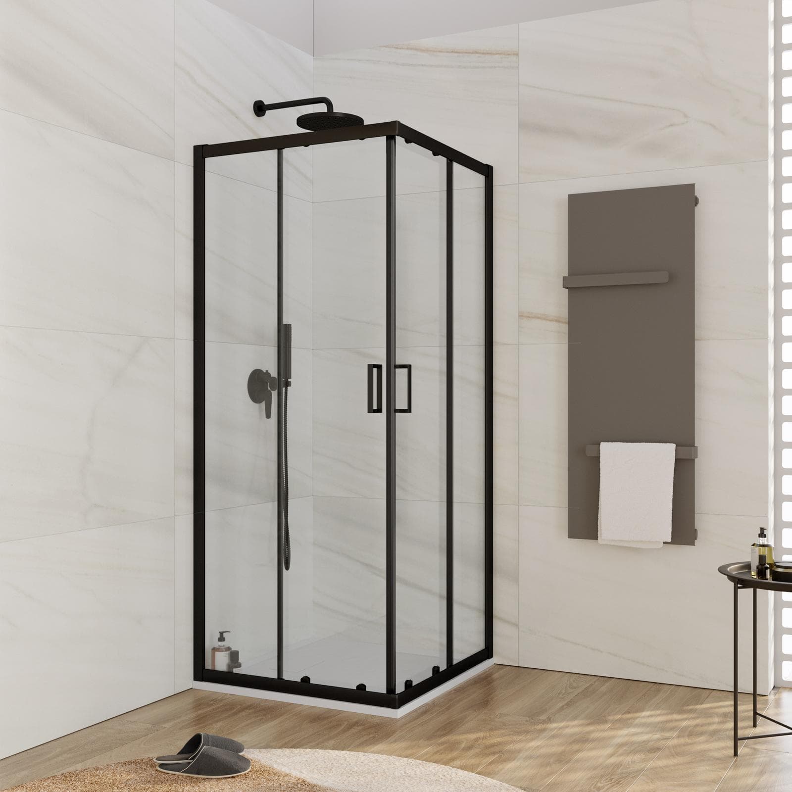 Box doccia 70x70 cm in vetro temperato 6 mm trasparente 185h con profilo nero - Young