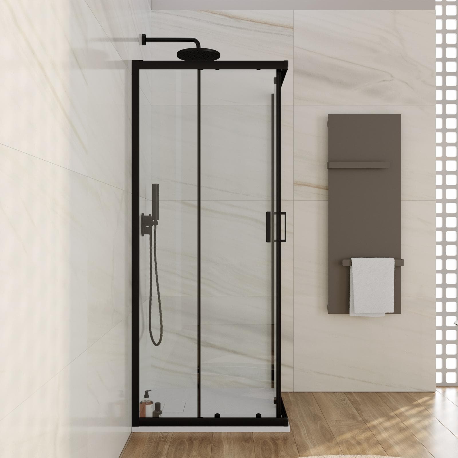 Box doccia 70x70 cm in vetro temperato 6 mm trasparente 185h con profilo nero - Young