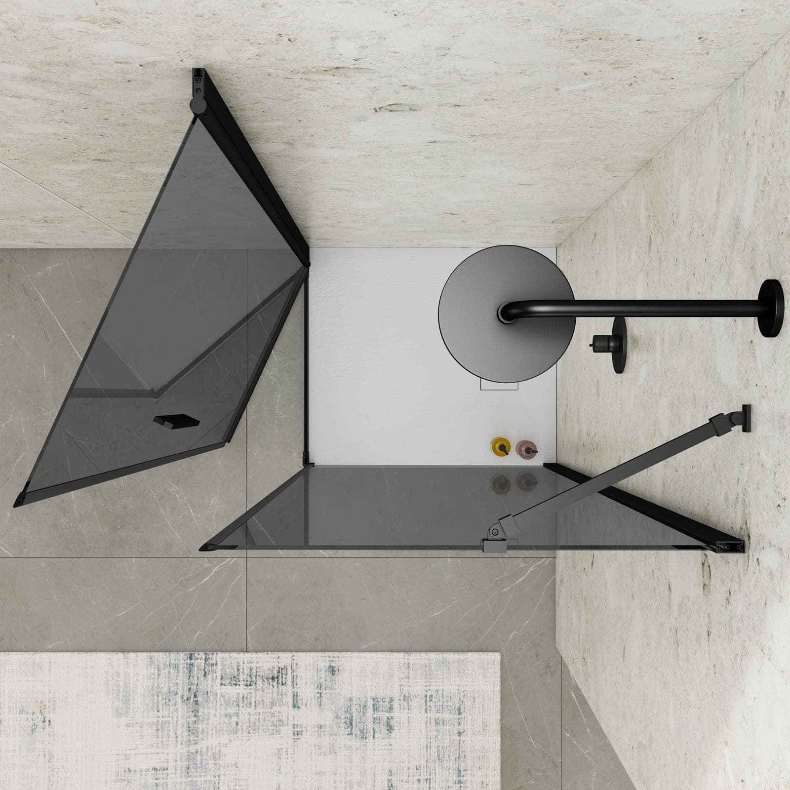 Box doccia 70X75 cm battente con vetro temperato fumé e profilo nero opaco 195h - Nilo