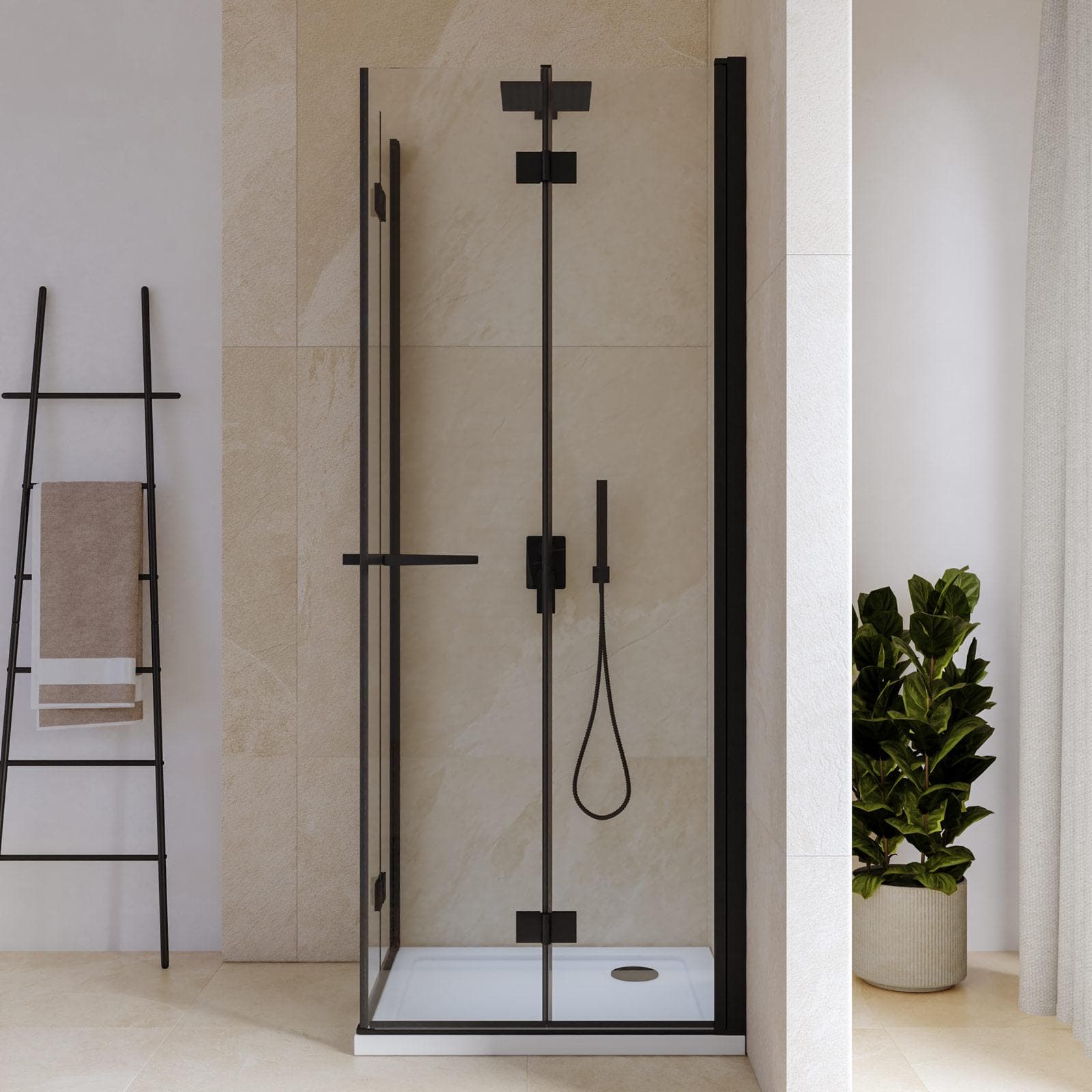 Box doccia 70x75 cm doppio soffietto vetro anticalcare trasparente e profilo nero opaco 195h - Flexy