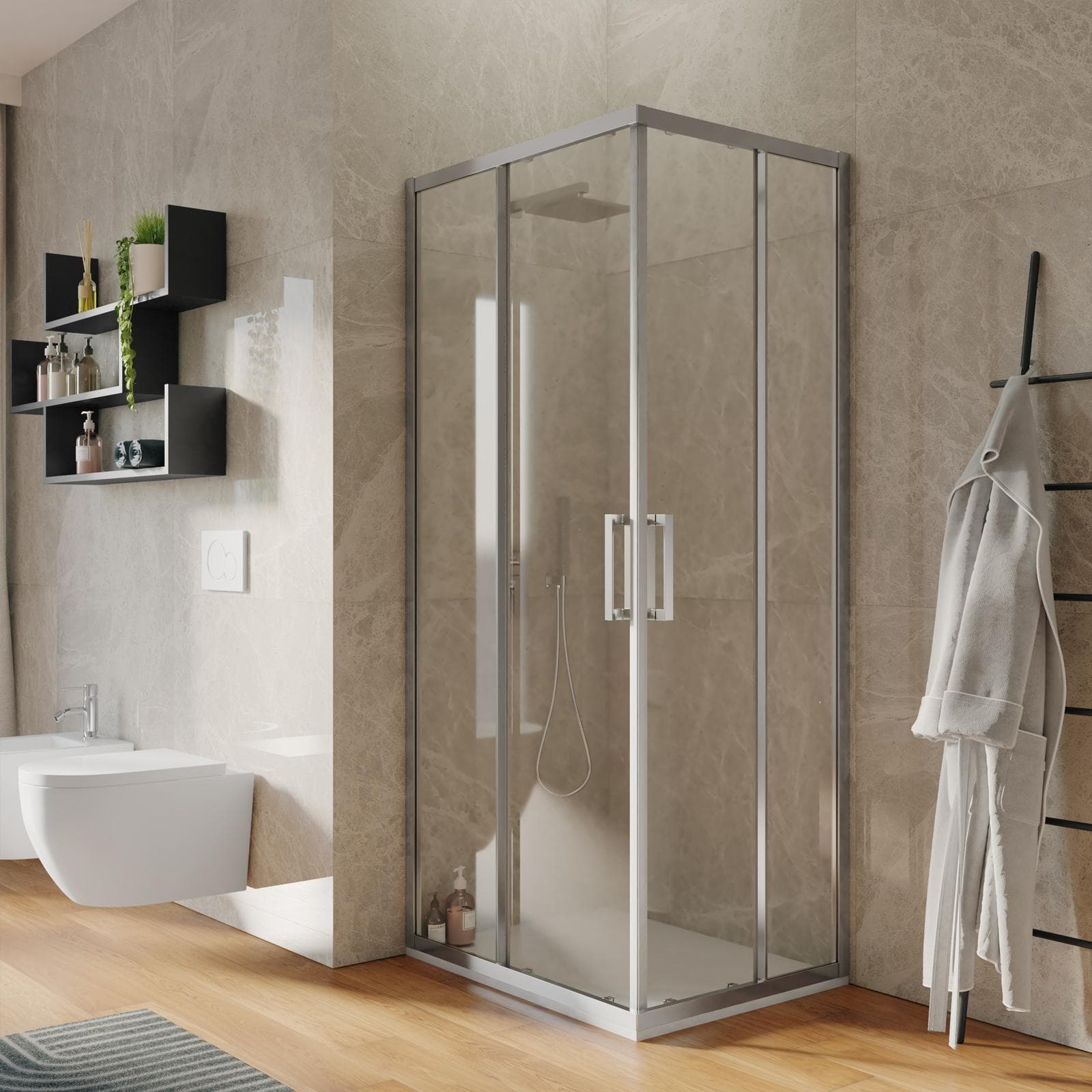 Box doccia 70x80 cm angolare scorrevole vetro trasparente anticalcare profilo cromo 195h - Moritz
