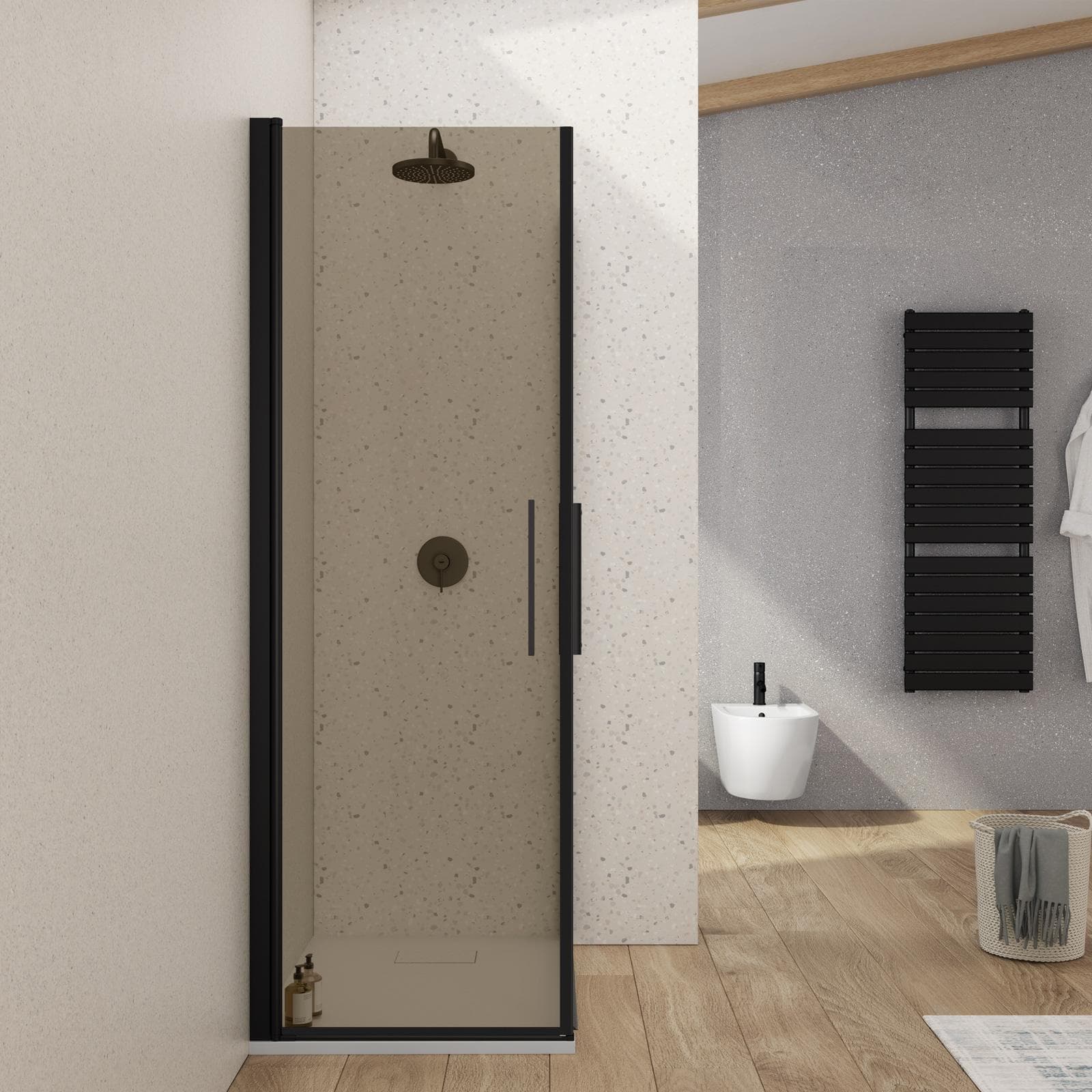 Box doccia 70X85 cm doppio battente con vetro temperato bronzato e profilo nero opaco 195h - Nilo