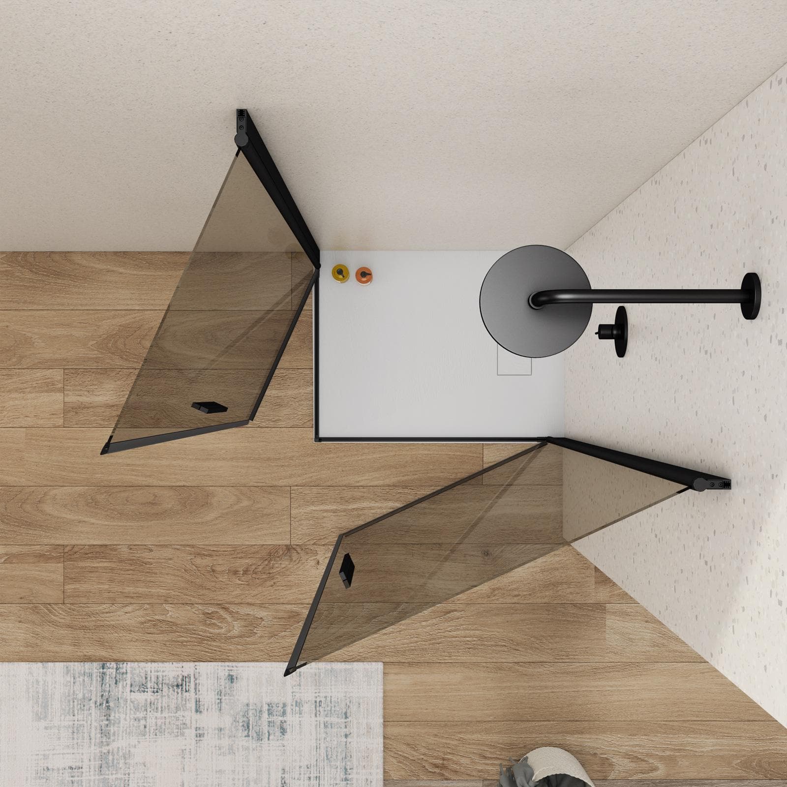 Box doccia 70X85 cm doppio battente con vetro temperato bronzato e profilo nero opaco 195h - Nilo