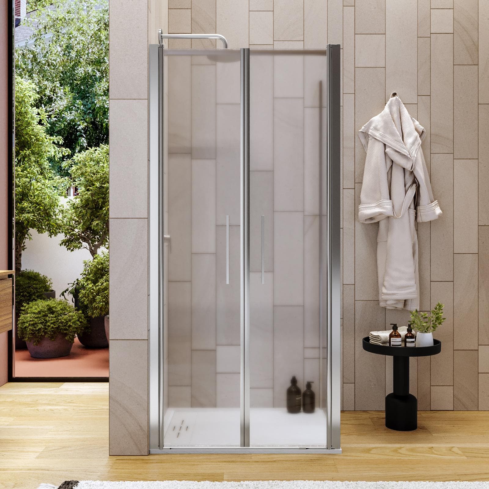 Box doccia 70x90 apertura saloon con vetro anticalcare opaco e profilo cromo 195h - Lost
