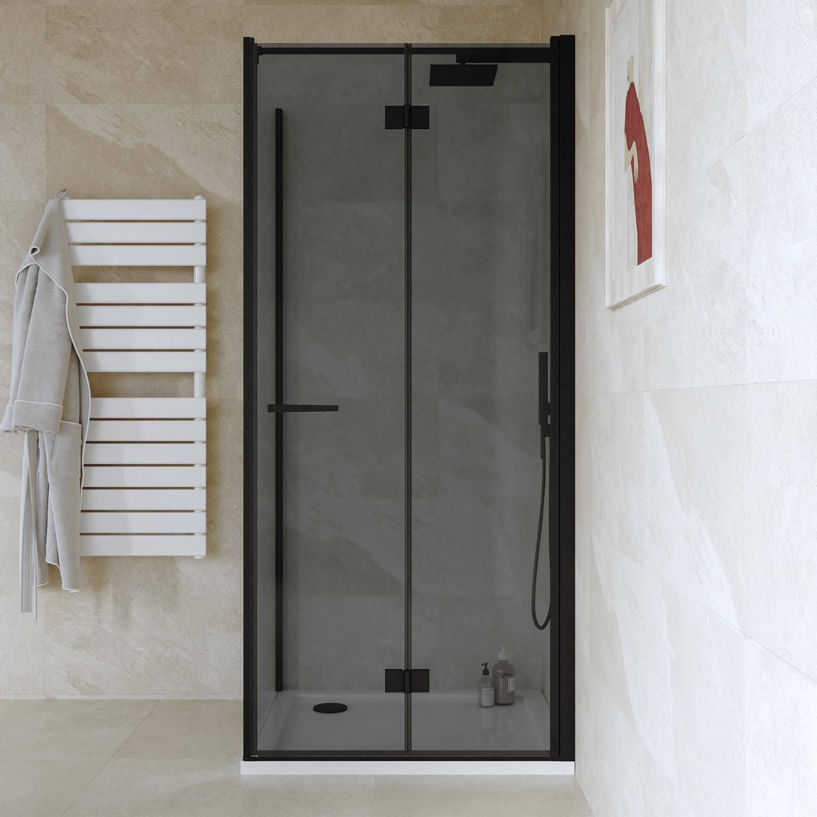 Box doccia 70x90 cm a soffietto vetro anticalcare fumé e profilo nero opaco 195h - Flexy