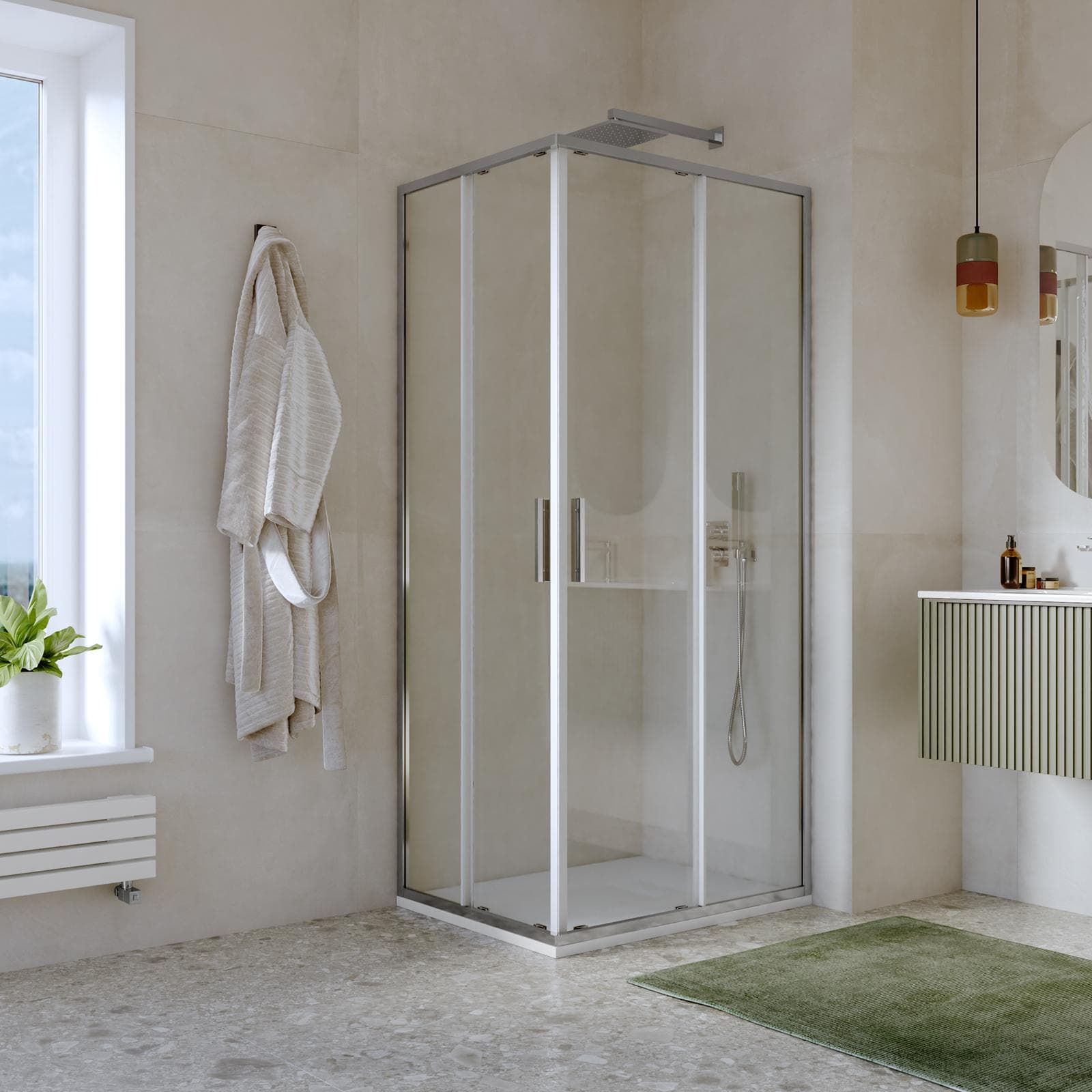 Box doccia 70x90 cm angolare scorrevole con vetro slim trasparente e profilo cromo 195h - Glide
