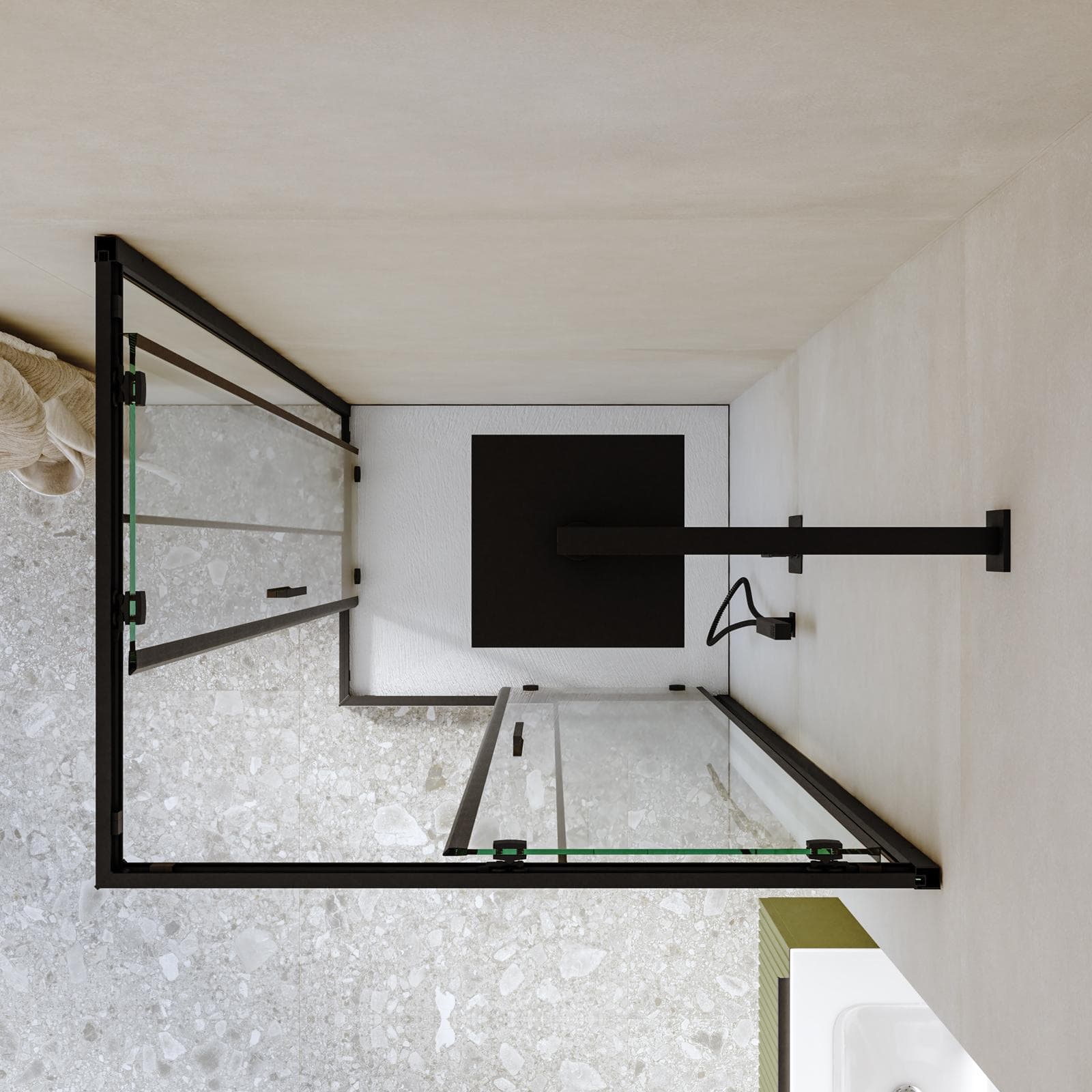 Box doccia 70x90 cm angolare scorrevole con vetro slim trasparente e profilo nero opaco 195h - Glide