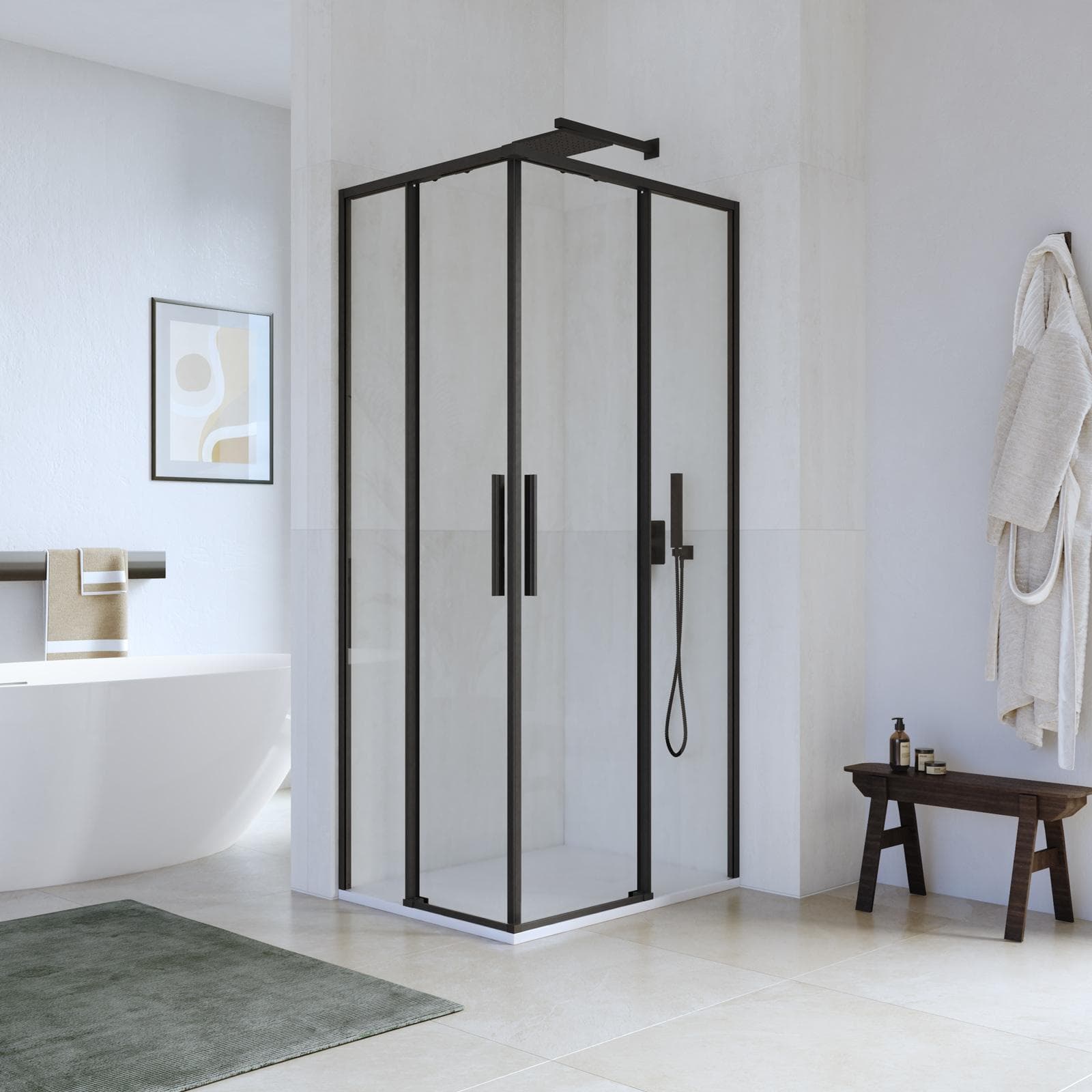 Box doccia 70x90 cm angolare scorrevole con vetro trasparente e profilo nero opaco 195h - Silent