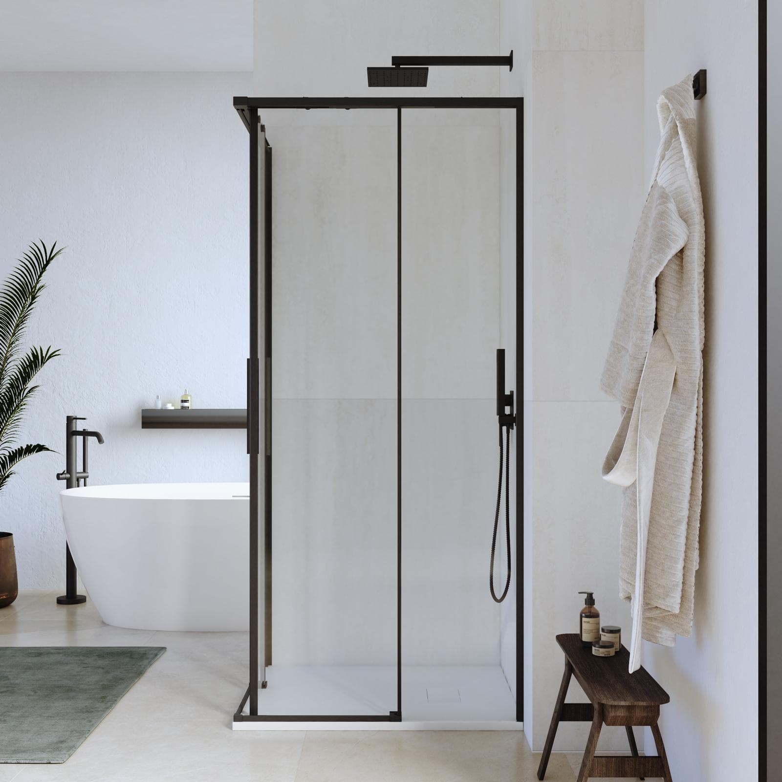 Box doccia 70x90 cm angolare scorrevole con vetro trasparente e profilo nero opaco 195h - Silent