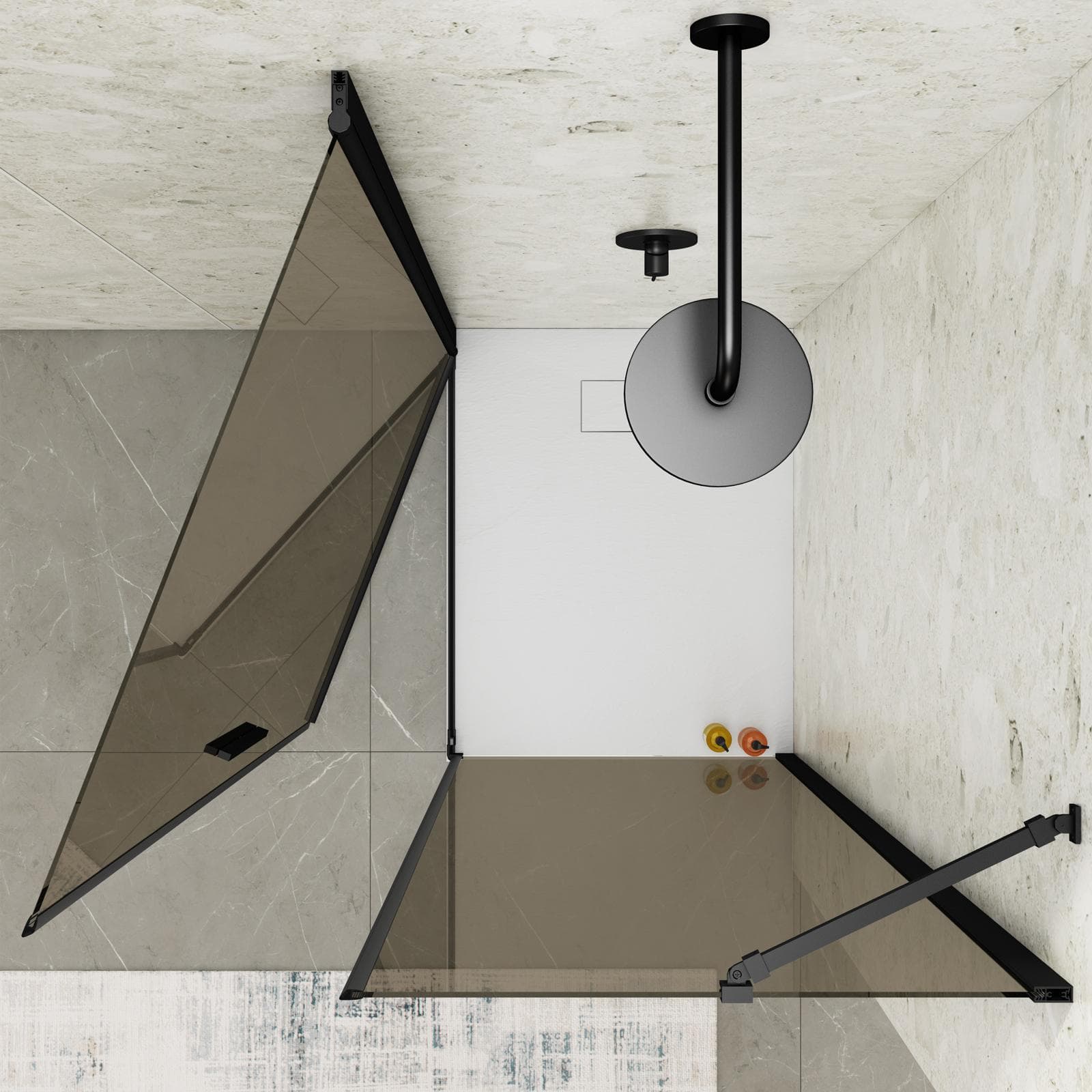 Box doccia 70x90 cm battente 90 cm con vetro temperato bronzato e profilo nero 195h - Nilo