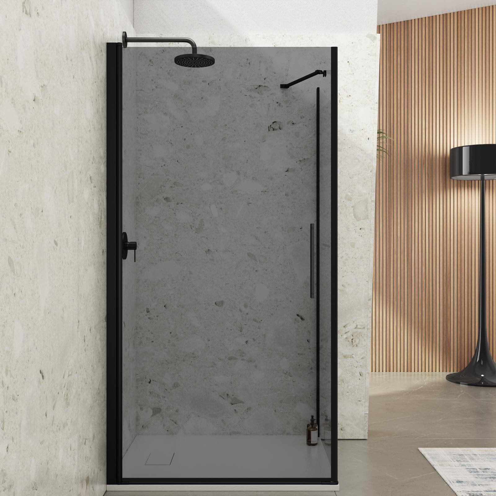 Box doccia 70x90 cm battente 90 cm con vetro temperato fumé e profilo nero 195h - Nilo