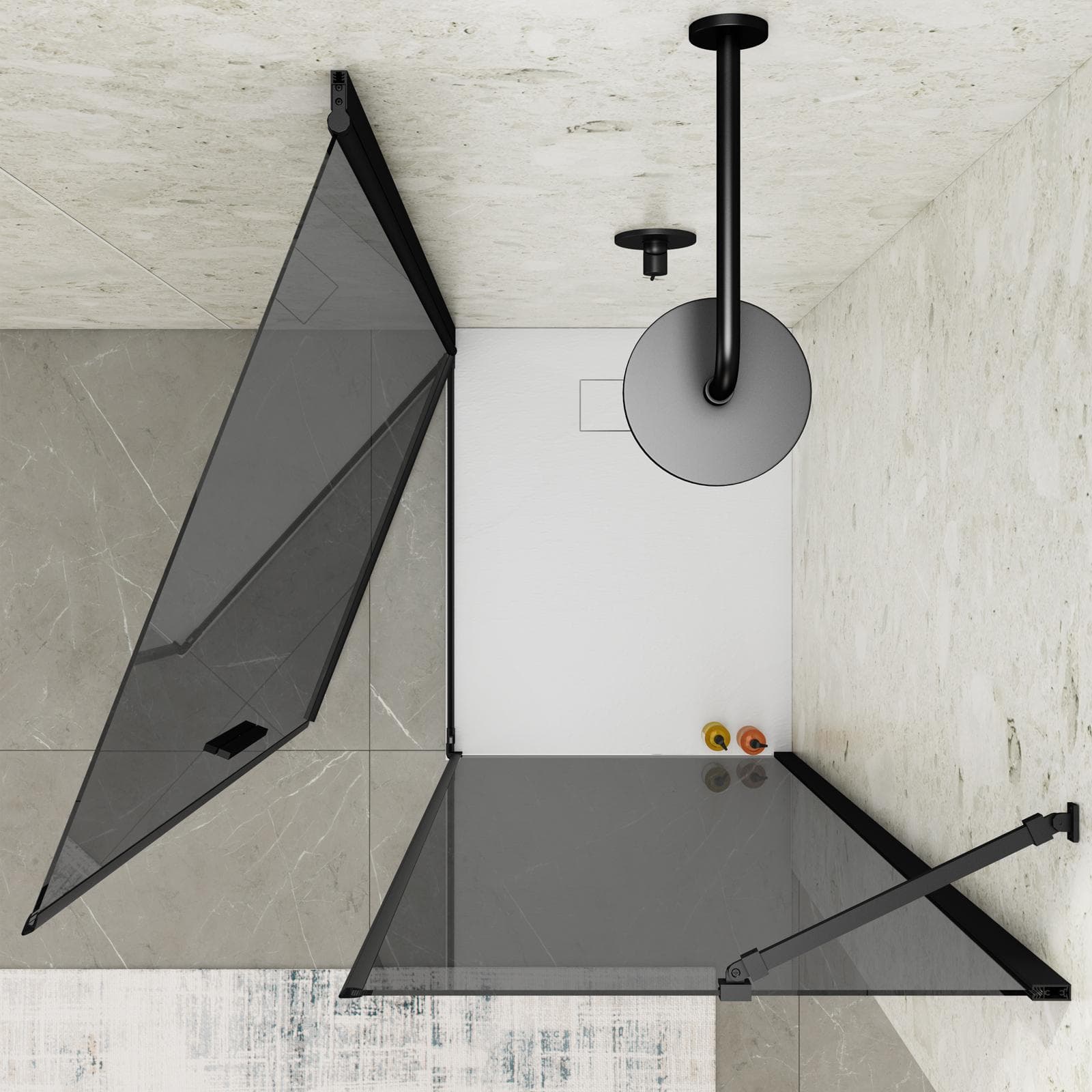 Box doccia 70x90 cm battente 90 cm con vetro temperato fumé e profilo nero 195h - Nilo