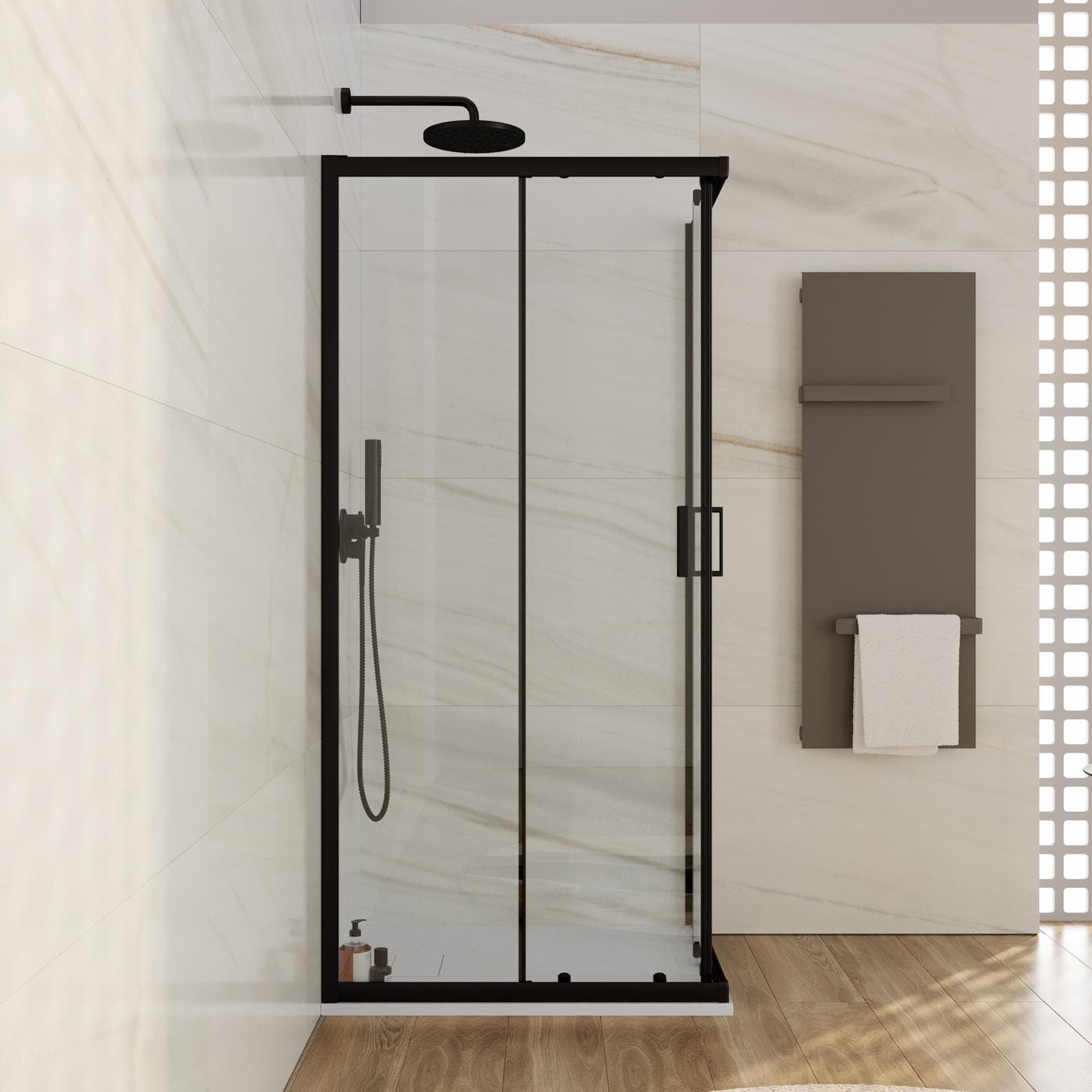 Box doccia 70x90 cm in vetro temperato 6 mm trasparente 185h con profilo nero - Young