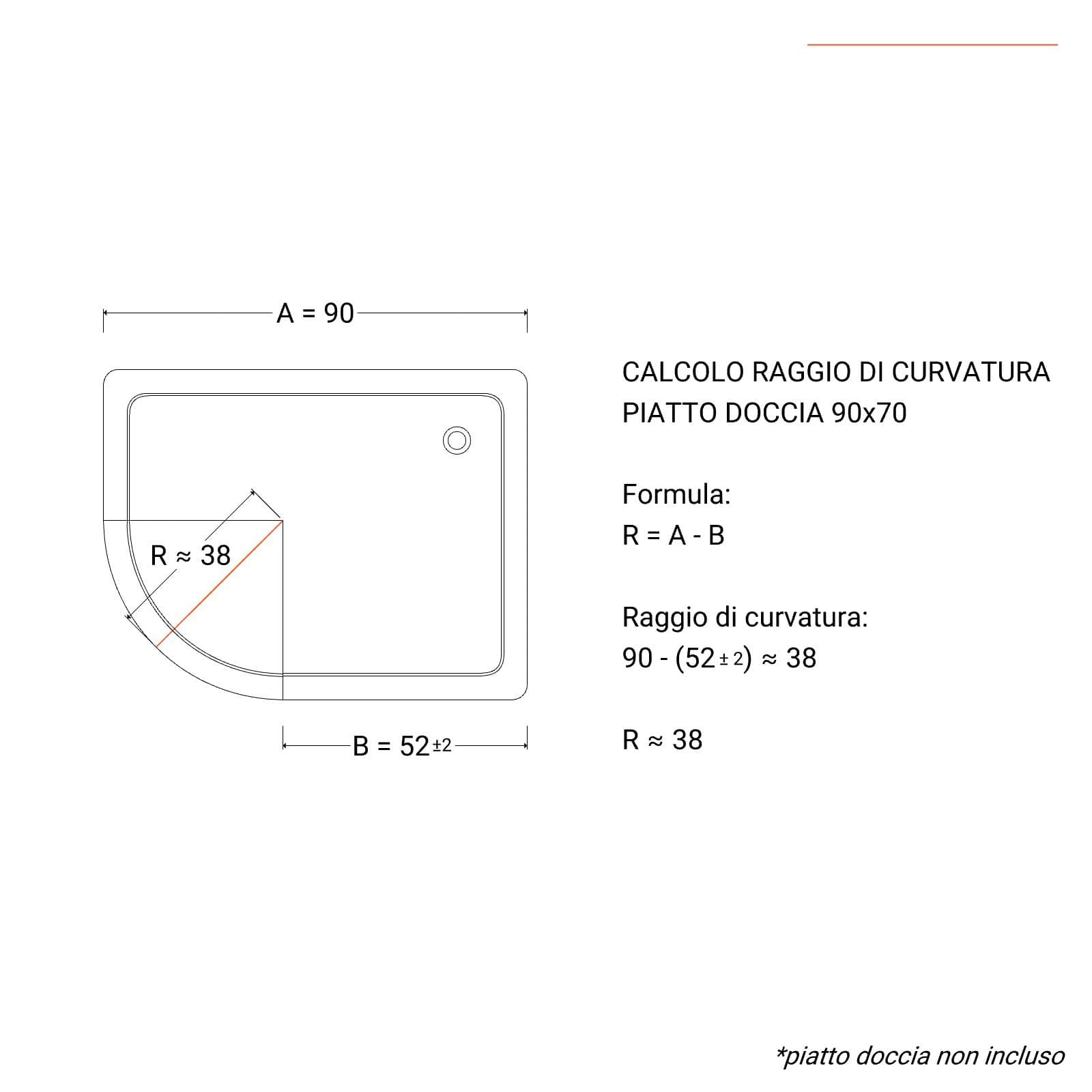 Box doccia 70x90 cm semicircolare in vetro temperato stampato telaio cromo 200h - Sky