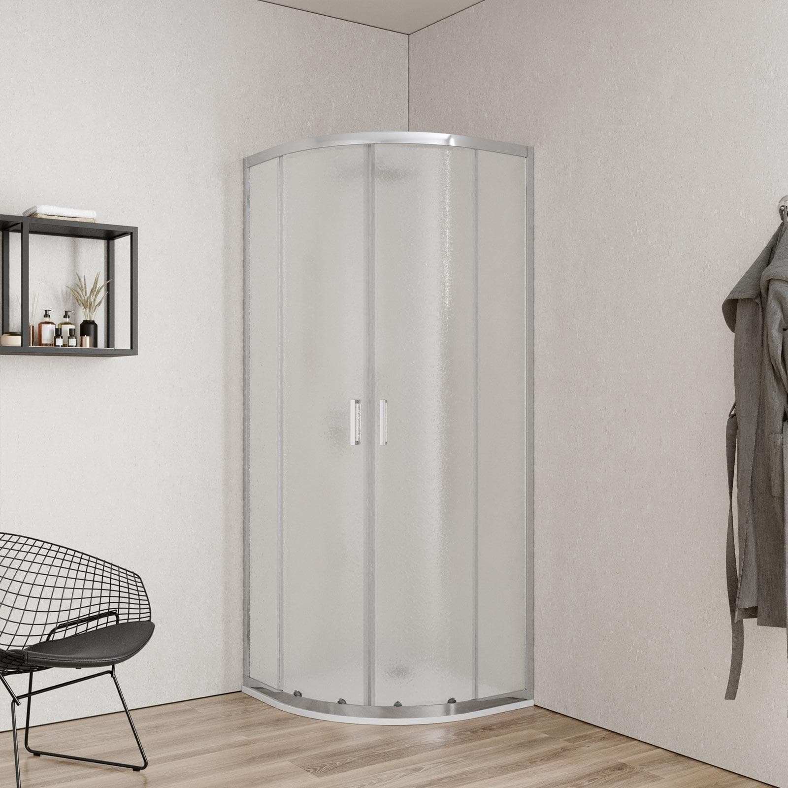 Box doccia semicircolare 75x75 cm scorrevole con vetro stampato e profilo cromo 200h - Skin