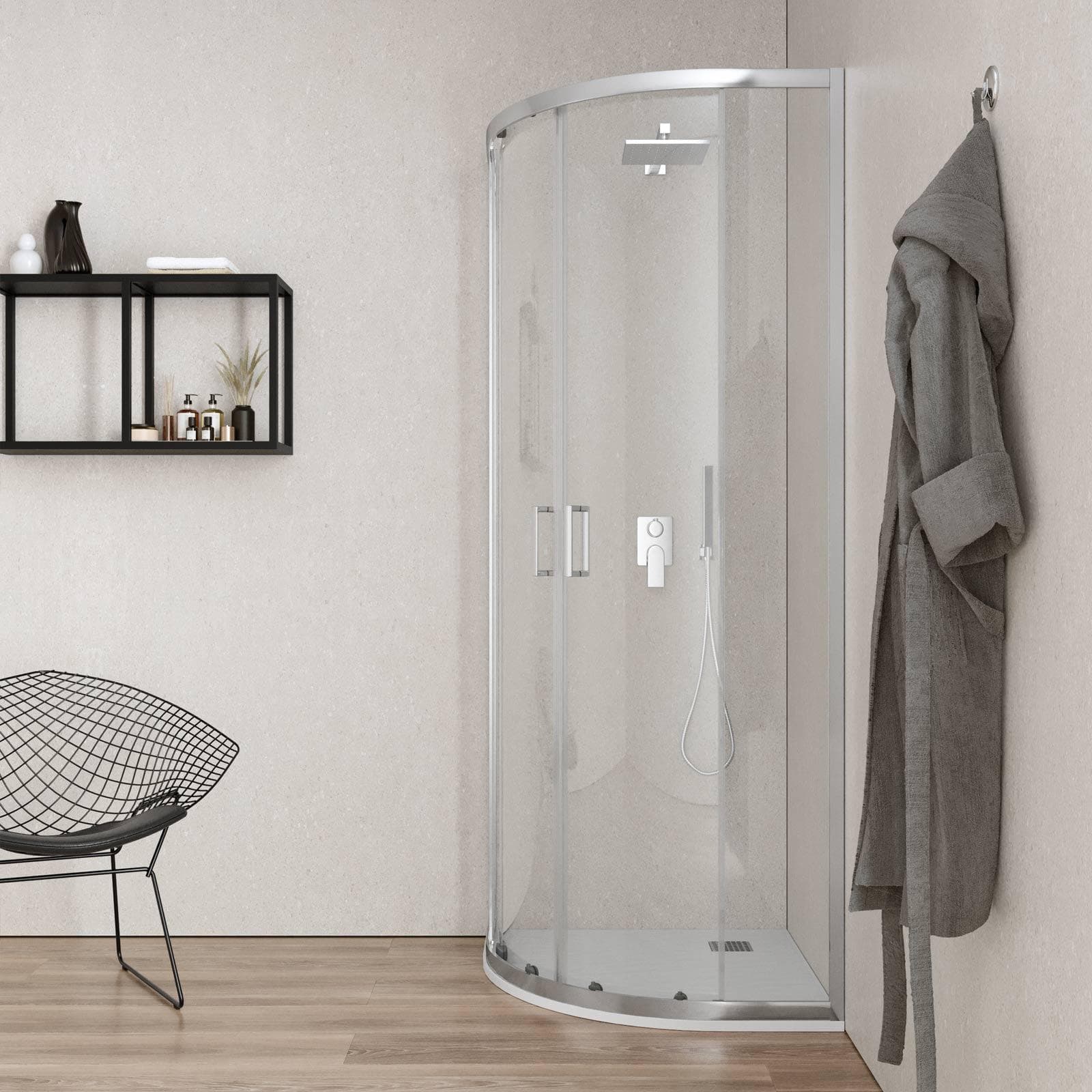 Box doccia semicircolare 75x75 cm scorrevole con vetro trasparente e profilo cromo 200h - Skin
