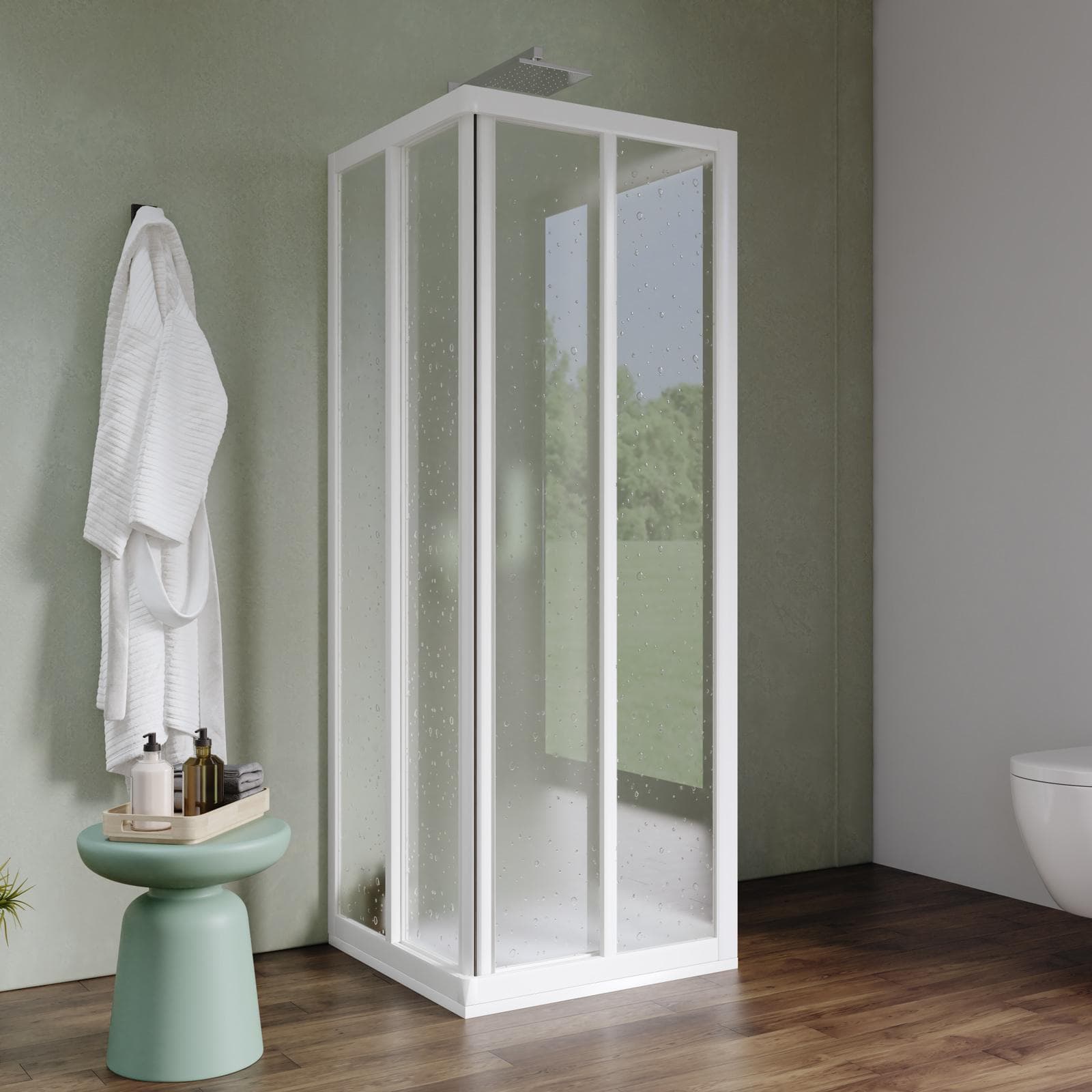 Box doccia 75X75X75 cm tre lati scorrevole con apertura ad angolo in pvc stampato bianco 190h - Acril