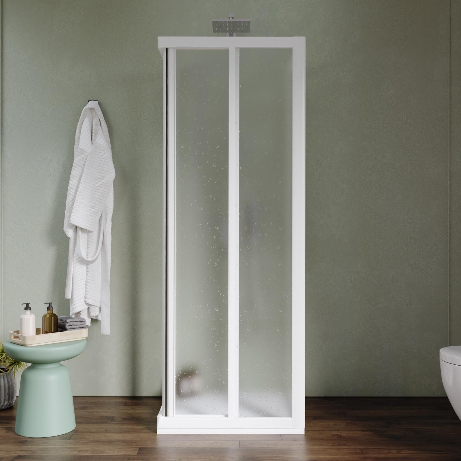 Box doccia 75X75X75 cm tre lati scorrevole con apertura ad angolo in pvc stampato bianco 190h - Acril