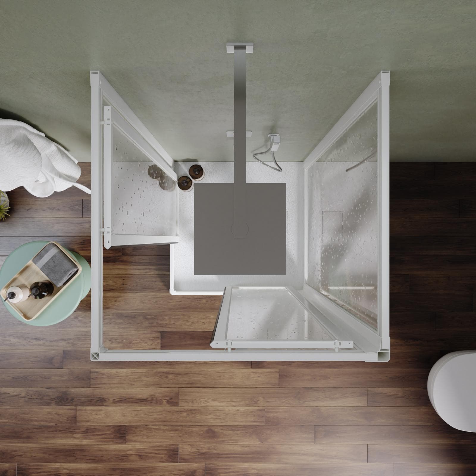 Box doccia 75X75X75 cm tre lati scorrevole con apertura ad angolo in pvc stampato bianco 190h - Acril