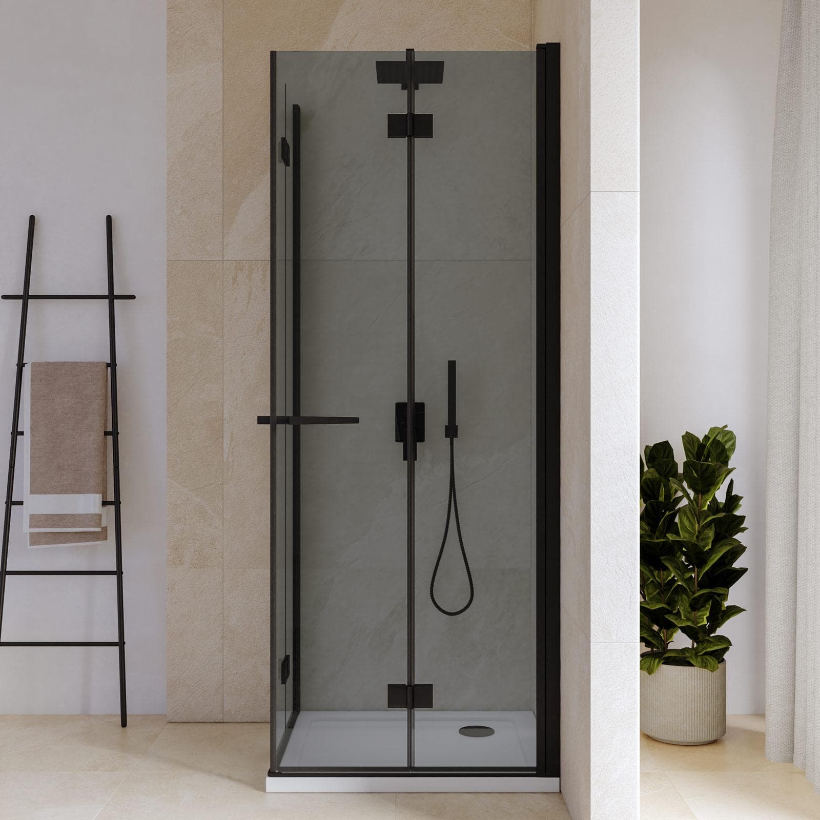 Box doccia 75x85 cm doppio soffietto vetro anticalcare fumè e profilo nero opaco 195h - Flexy