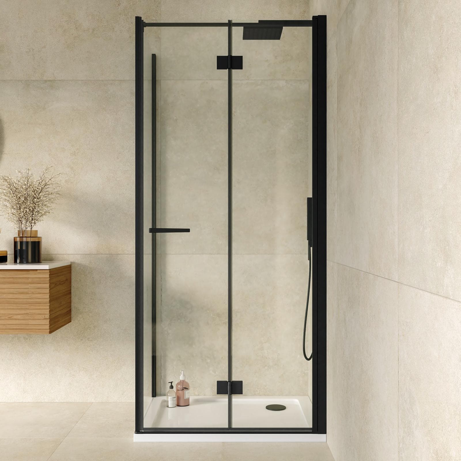 Box doccia 75x90 cm a soffietto vetro anticalcare trasparente e profilo nero opaco 195h - Flexy