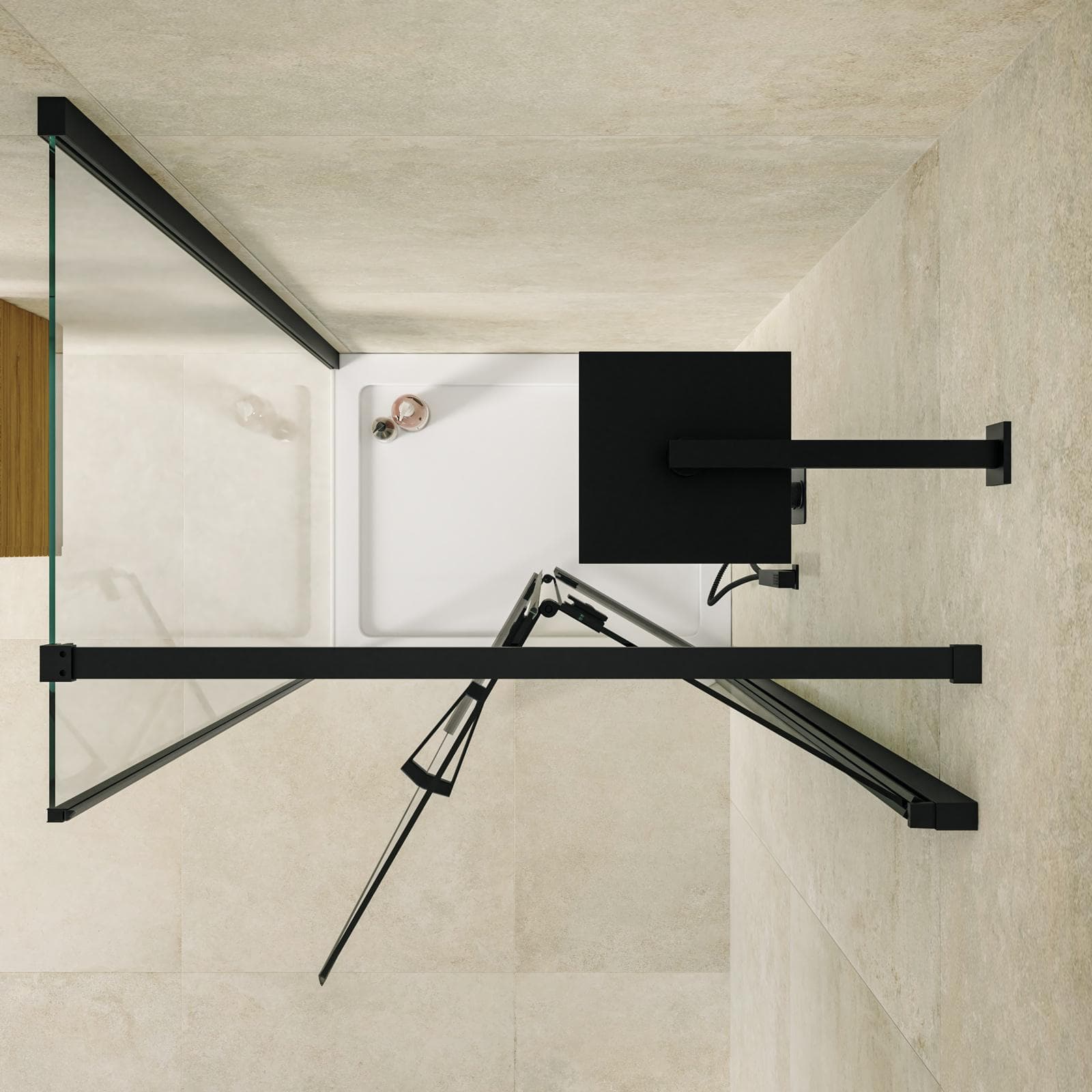 Box doccia 75x90 cm a soffietto vetro anticalcare trasparente e profilo nero opaco 195h - Flexy
