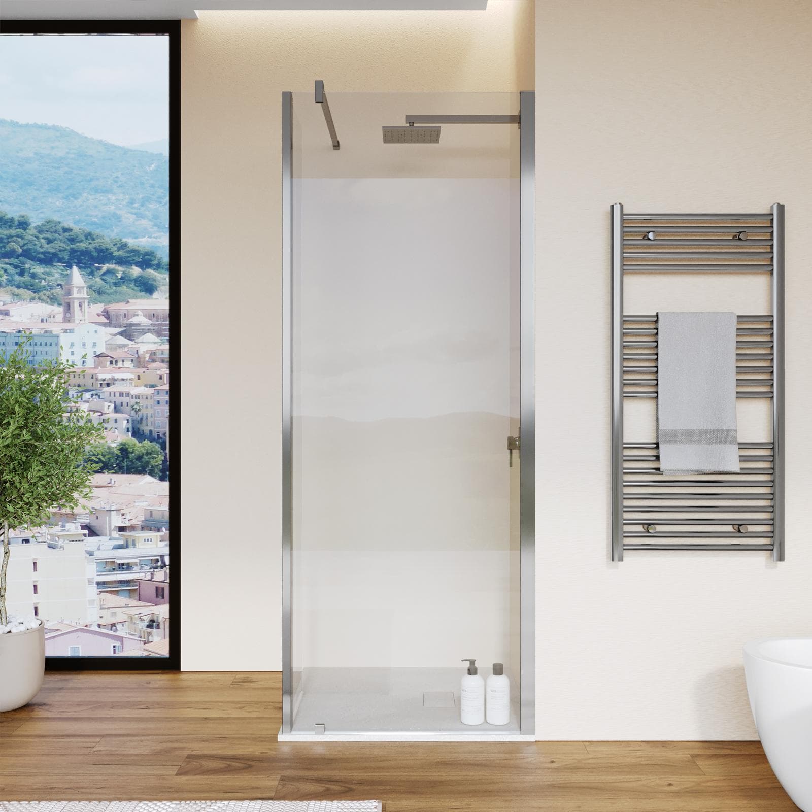 Box doccia walk-in 80 cm con anta girevole 45 cm vetro anticalcare trasparente e profilo cromo 200h - Keep