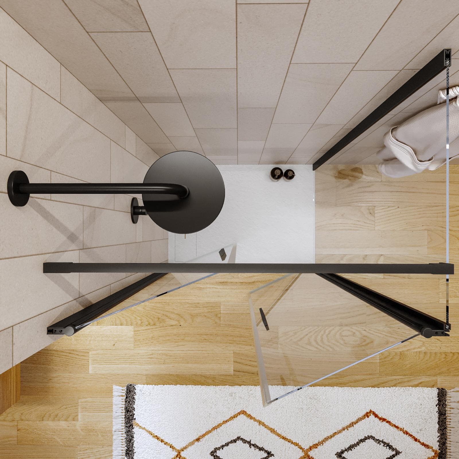 Box doccia 80x100 apertura saloon con vetro anticalcare trasparente e profilo nero 195h - Lost
