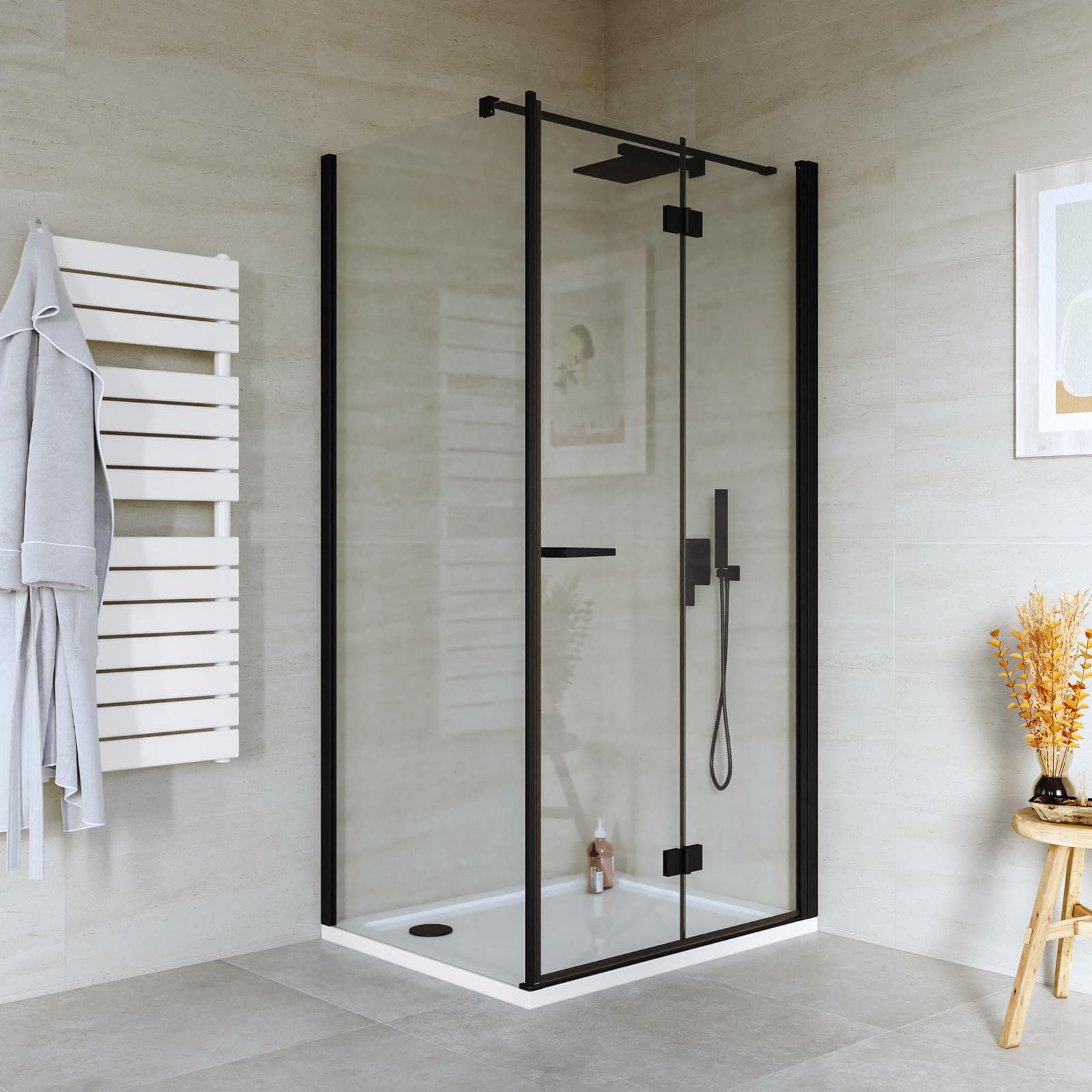 Box doccia 80x100 cm a soffietto vetro anticalcare trasparente e profilo nero opaco 195h - Flexy