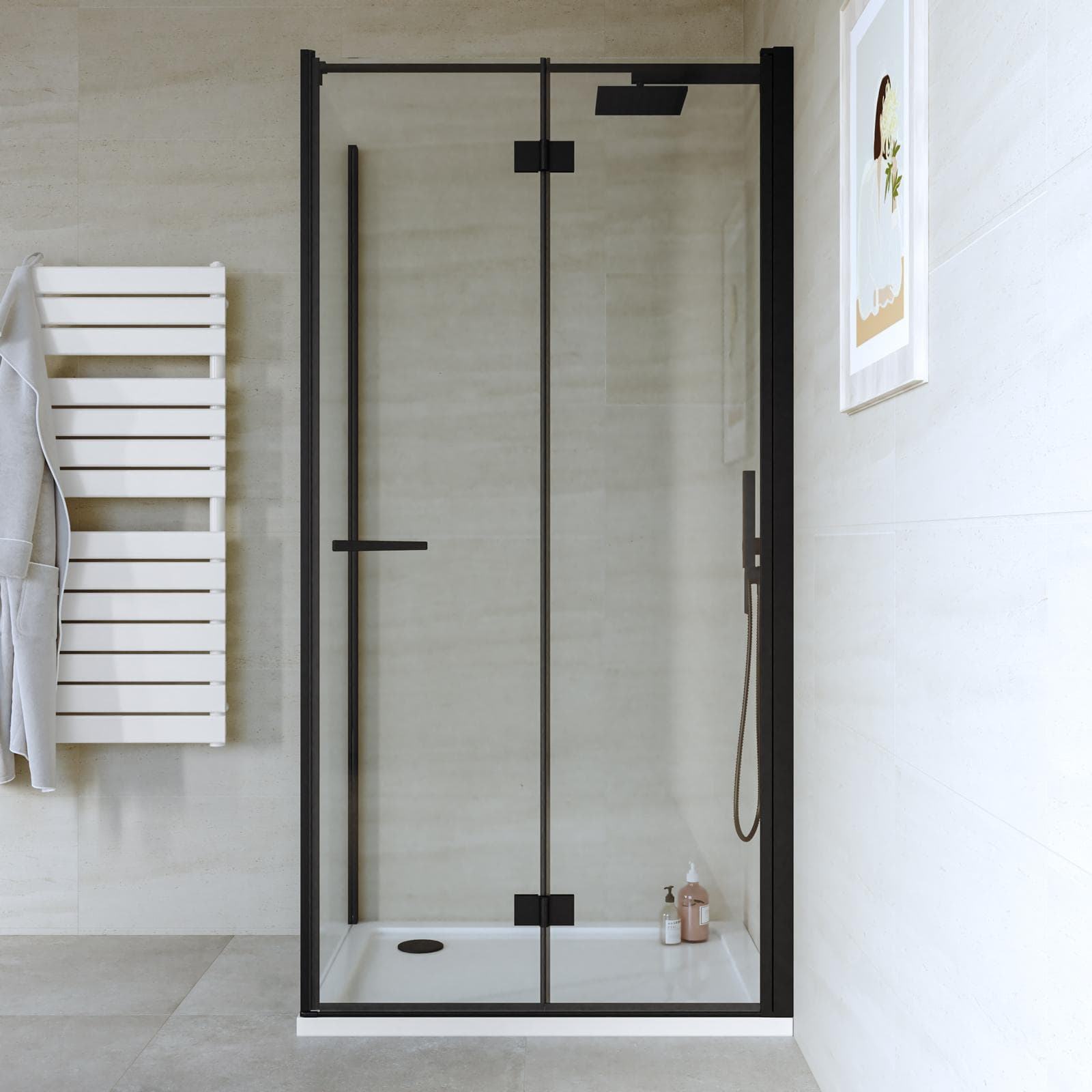 Box doccia 80x100 cm a soffietto vetro anticalcare trasparente e profilo nero opaco 195h - Flexy