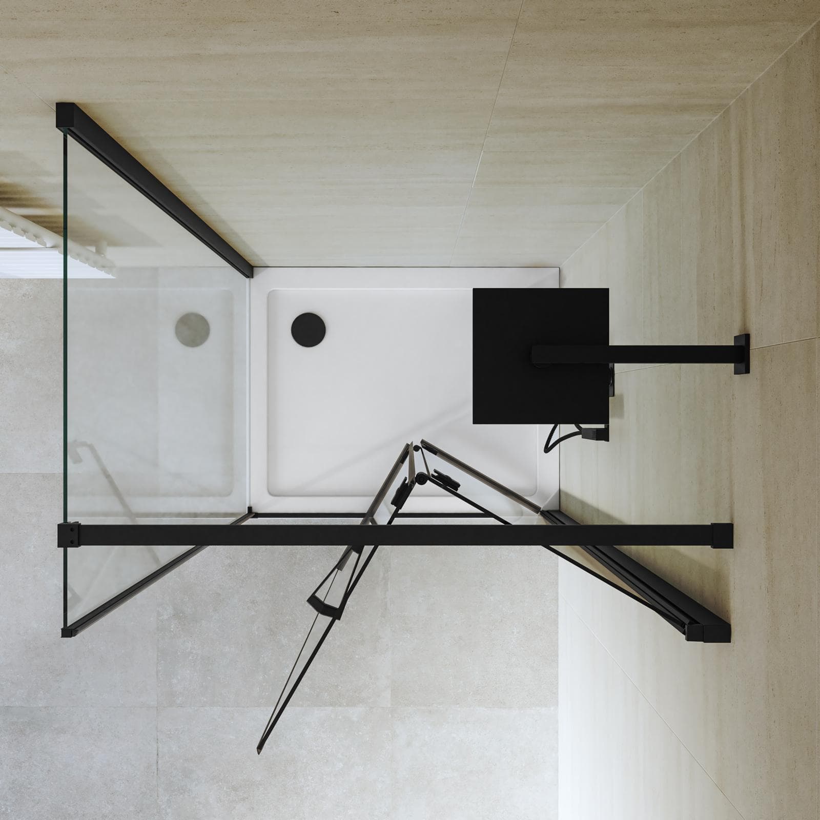 Box doccia 80x100 cm a soffietto vetro anticalcare trasparente e profilo nero opaco 195h - Flexy