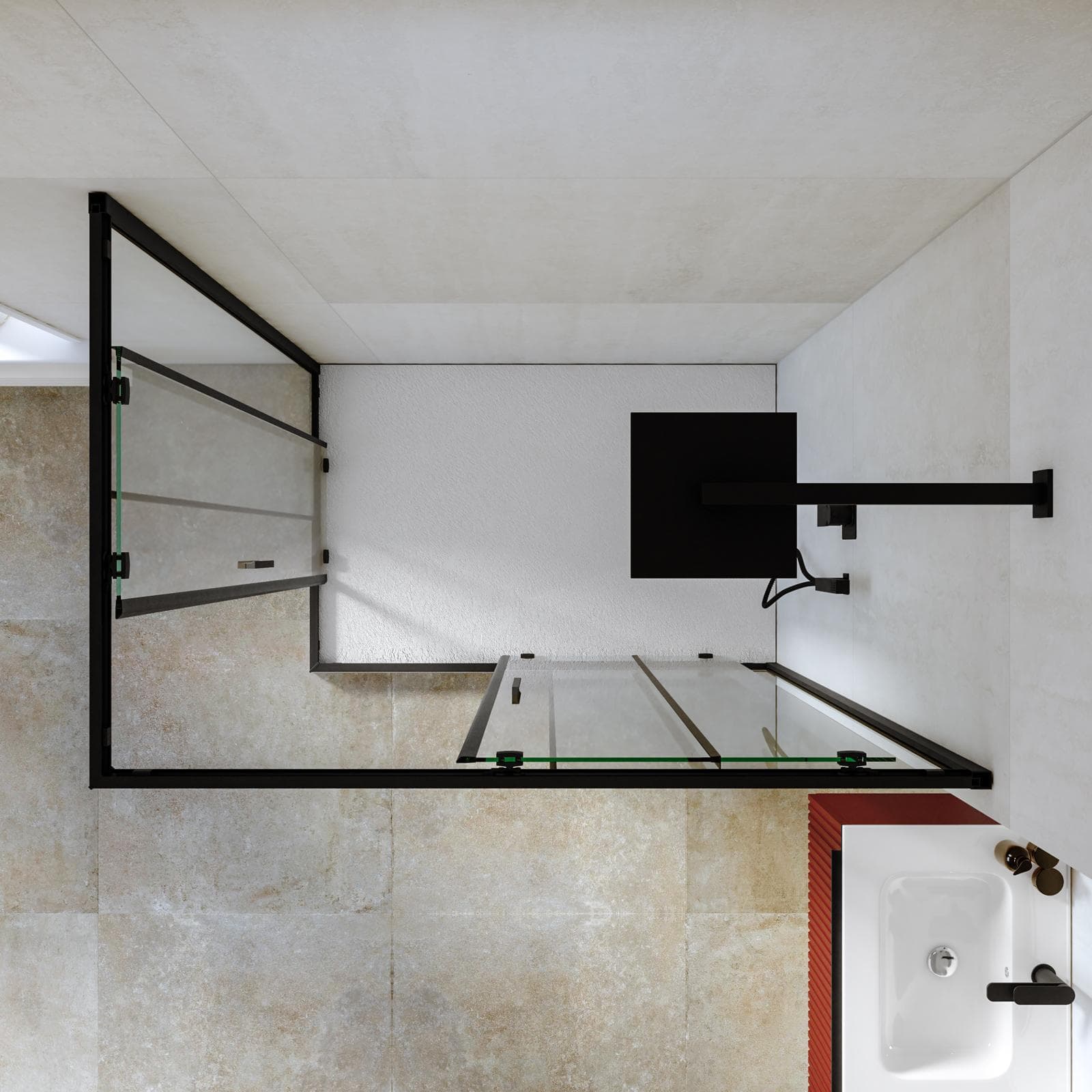 Box doccia 80x100 cm angolare scorrevole con vetro slim trasparente e profilo nero opaco 195h - Glide
