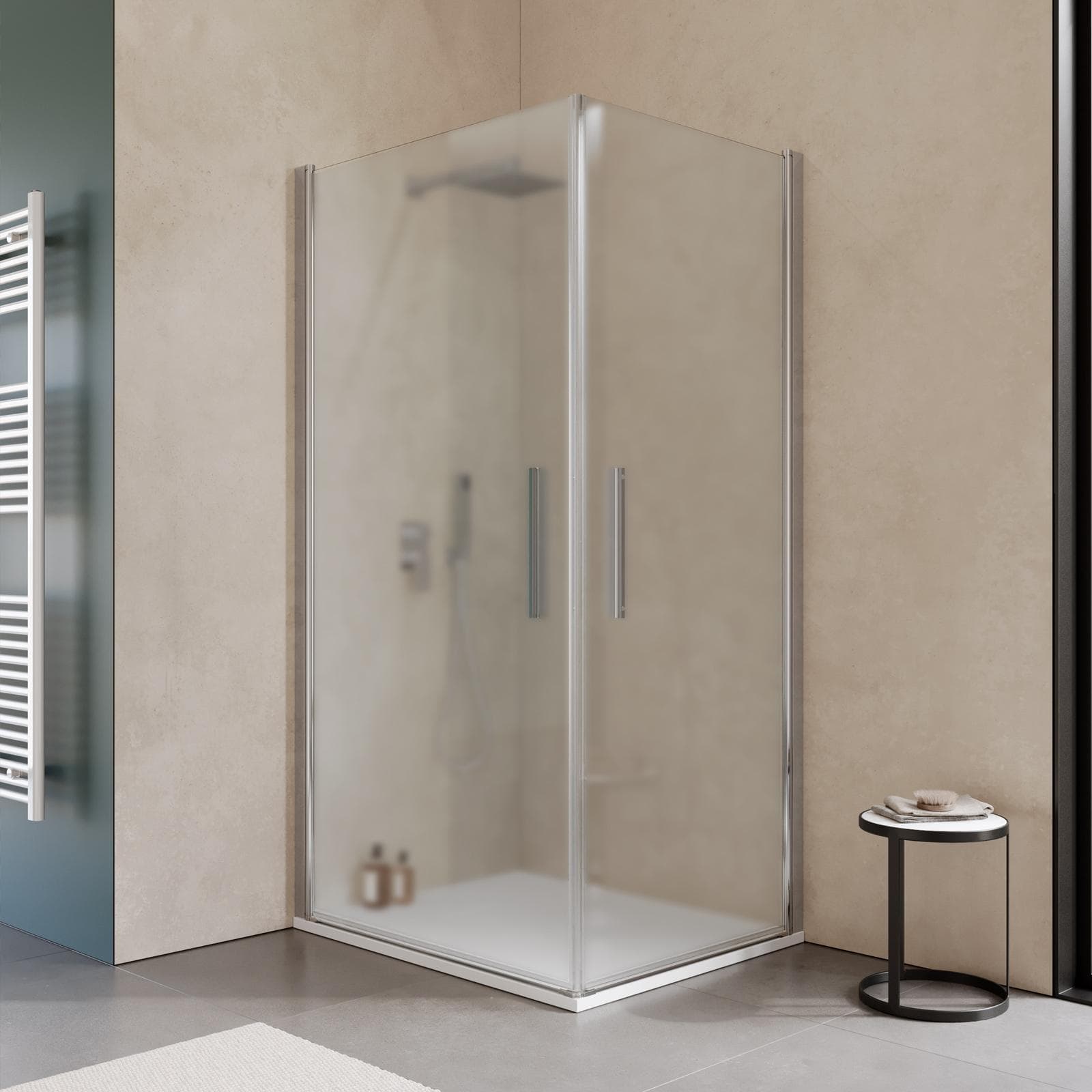 Box doccia 80x100 cm doppio battente con vetro temperato opaco e profilo cromo 190h - Nilo