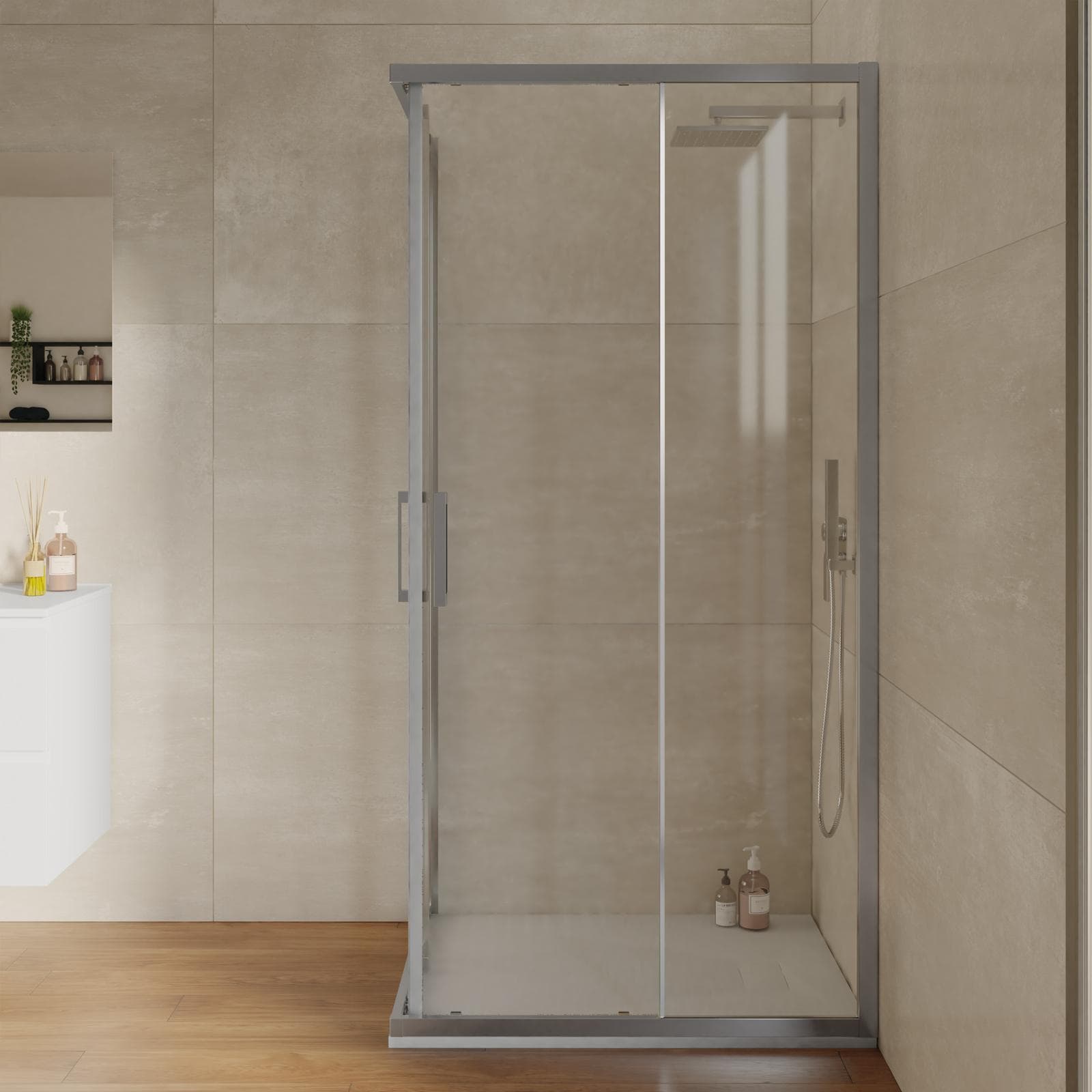 Box doccia 80x100 cm angolare scorrevole vetro trasparente anticalcare e profilo cromo 195h - Moritz