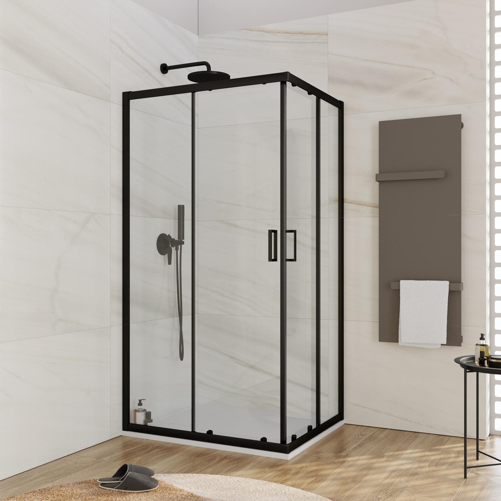 Box doccia 80x100 cm in vetro temperato 6 mm trasparente 185h con profilo nero - Young